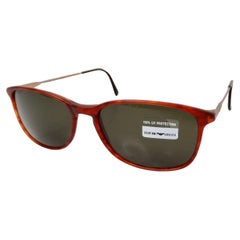 1990s Giorgio Armani Red Tortoise Wayfarer Gold-Tone Metal Sunglasses