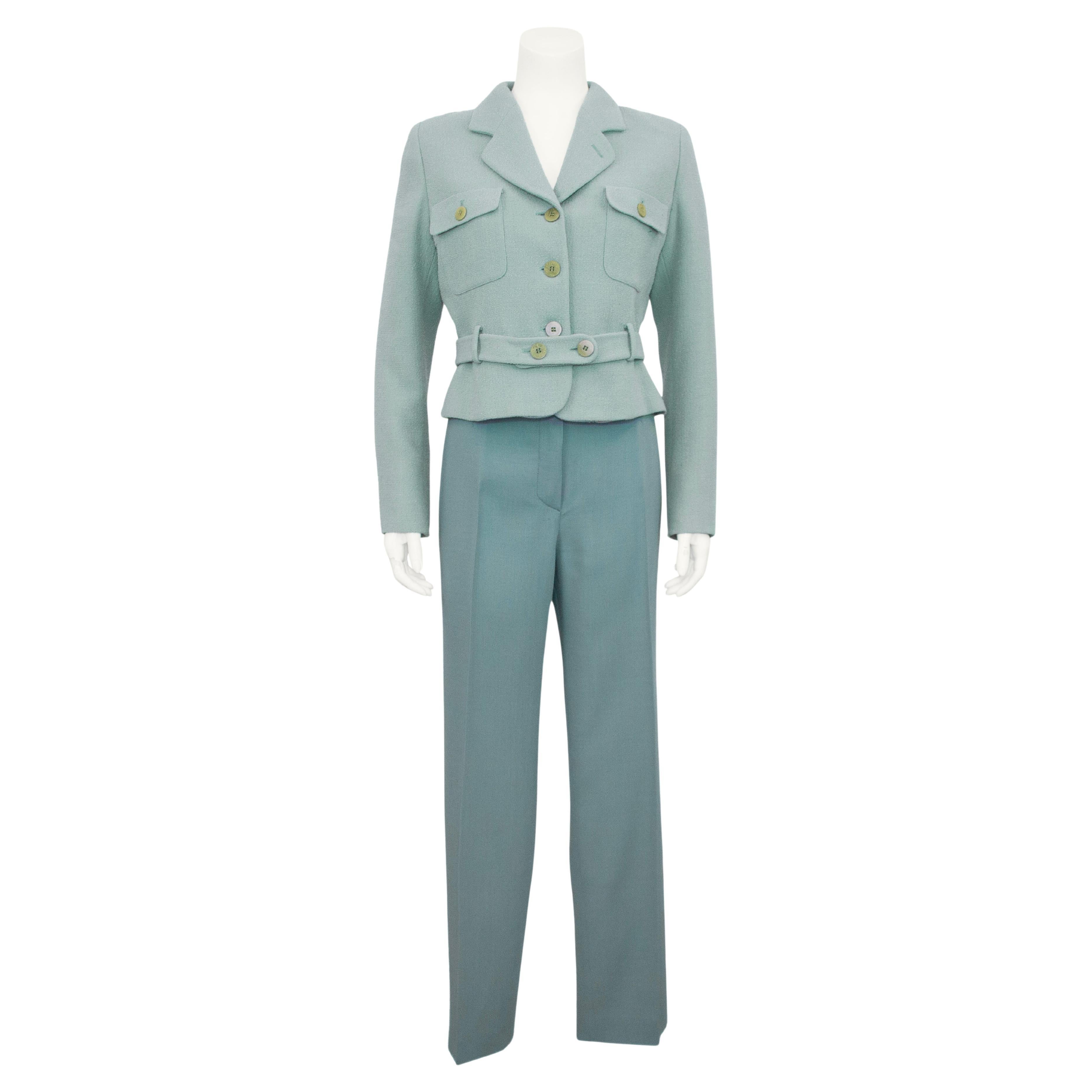 Pantaloni anni '90 di Giorgio Armani in crepe di lana Greene & Greene in vendita