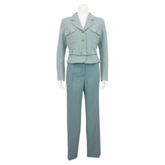 Vintage 1990s Giorgio Armani Sage Green Wool Crepe Pantsuit