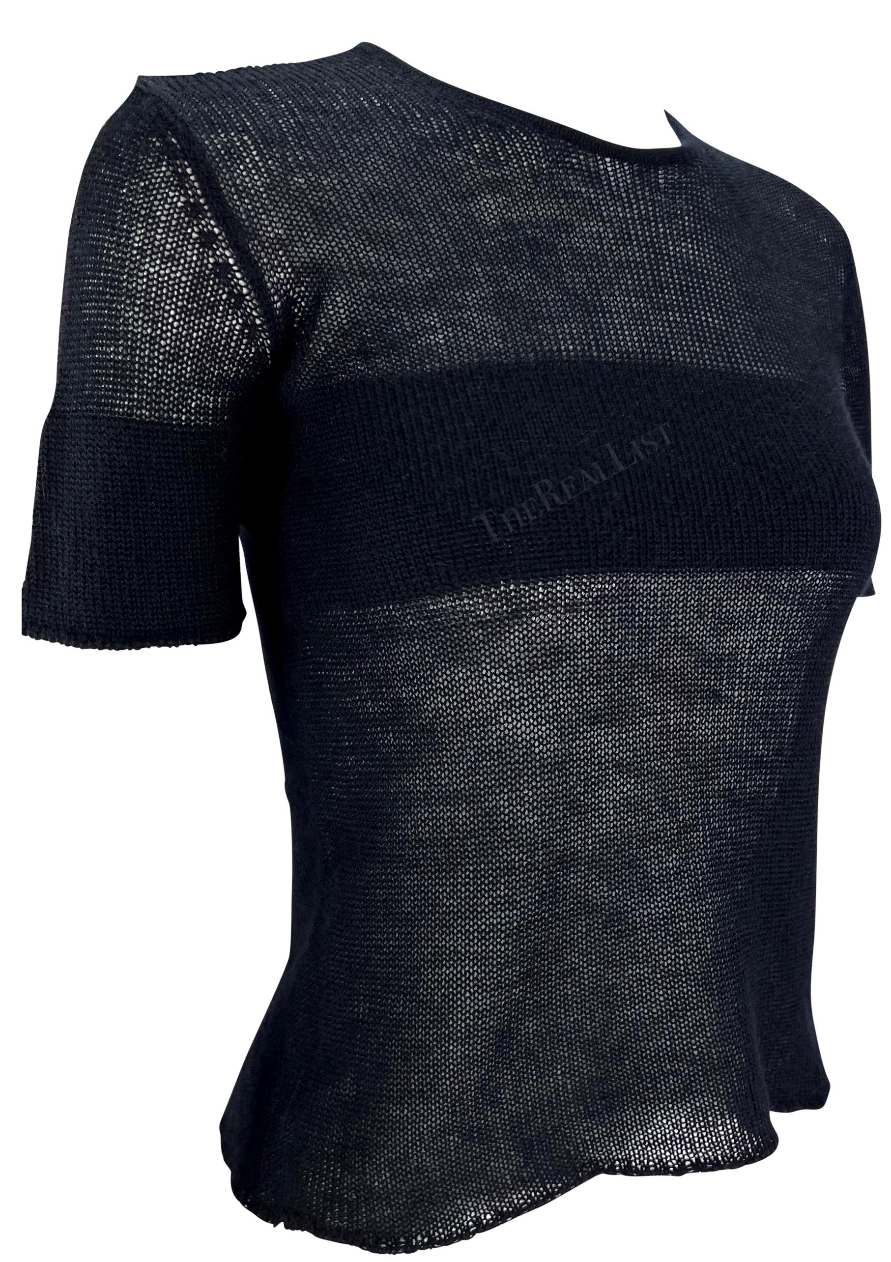 1990s Giorgio Armani Sheer Black Knit Cashmere Sweater Short Sleeve Top For Sale 1