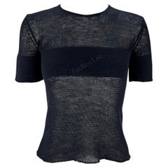 1990s Giorgio Armani Sheer Black Knit Cashmere Sweater Short Sleeve Top