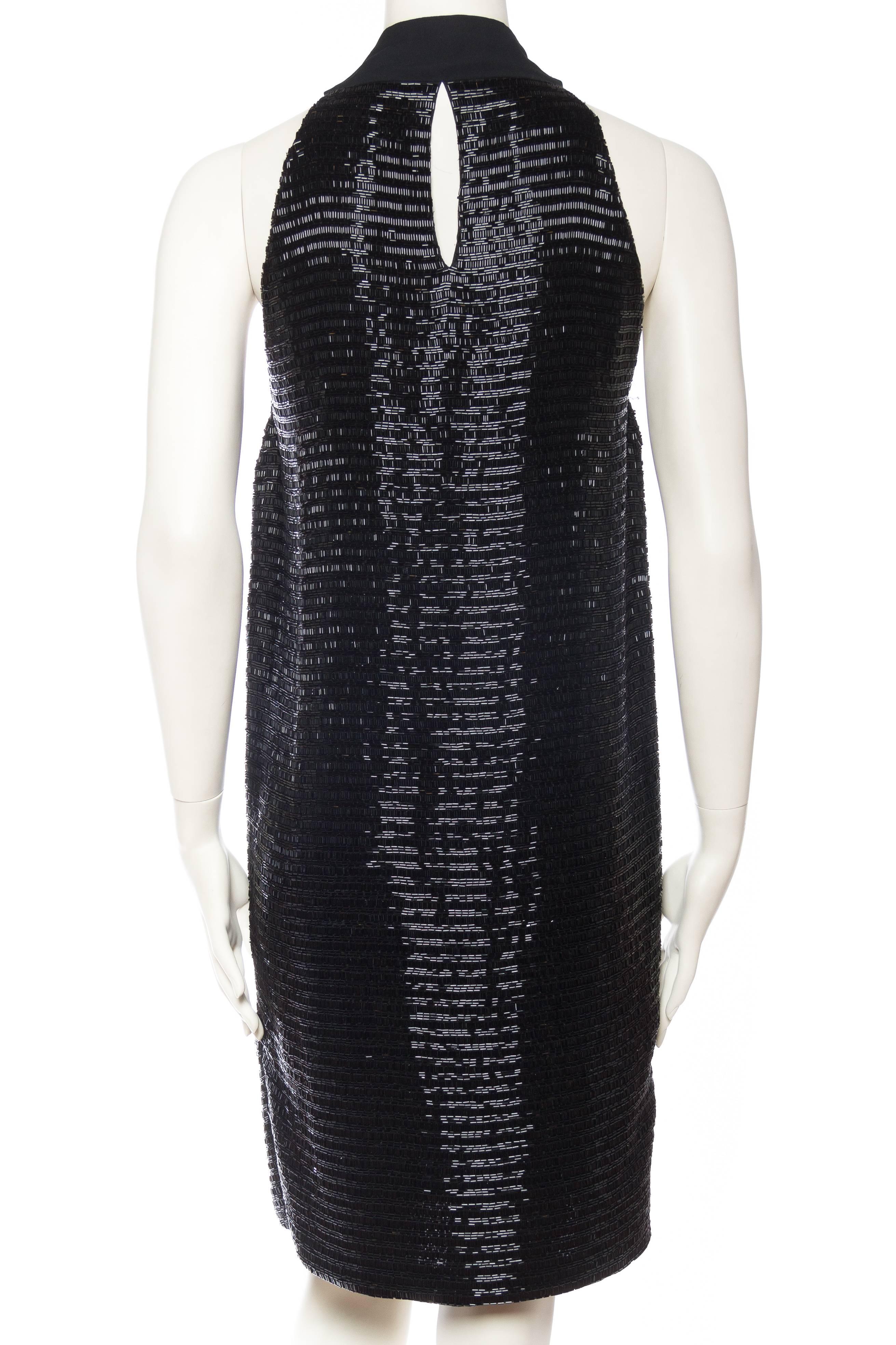 1990S GIORGIO ARMANI Black Silk Chiffon Heavy Beaded Cocktail Dress For Sale 7