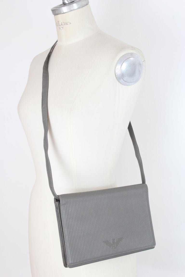 Giorgio Armani Valextra Gray Leather Evening Clutch Bag
