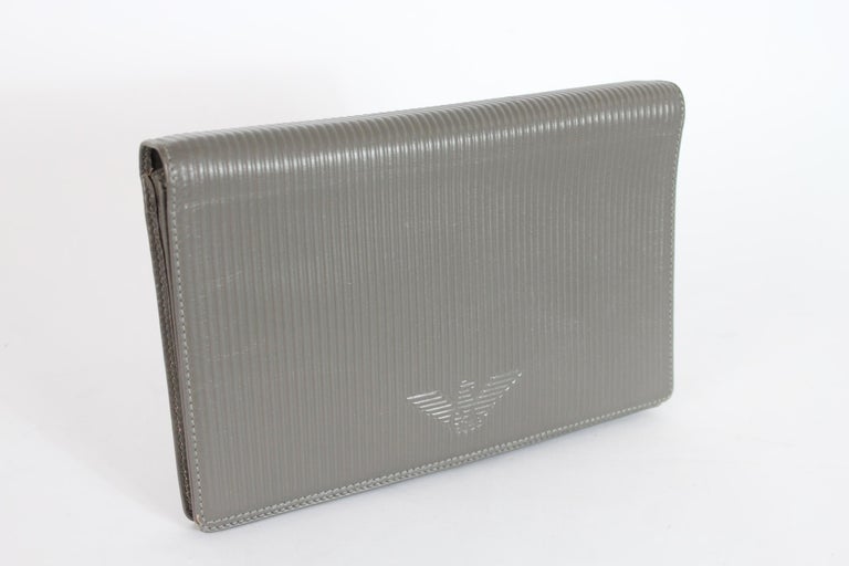 Giorgio Armani Valextra Gray Leather Evening Clutch Bag