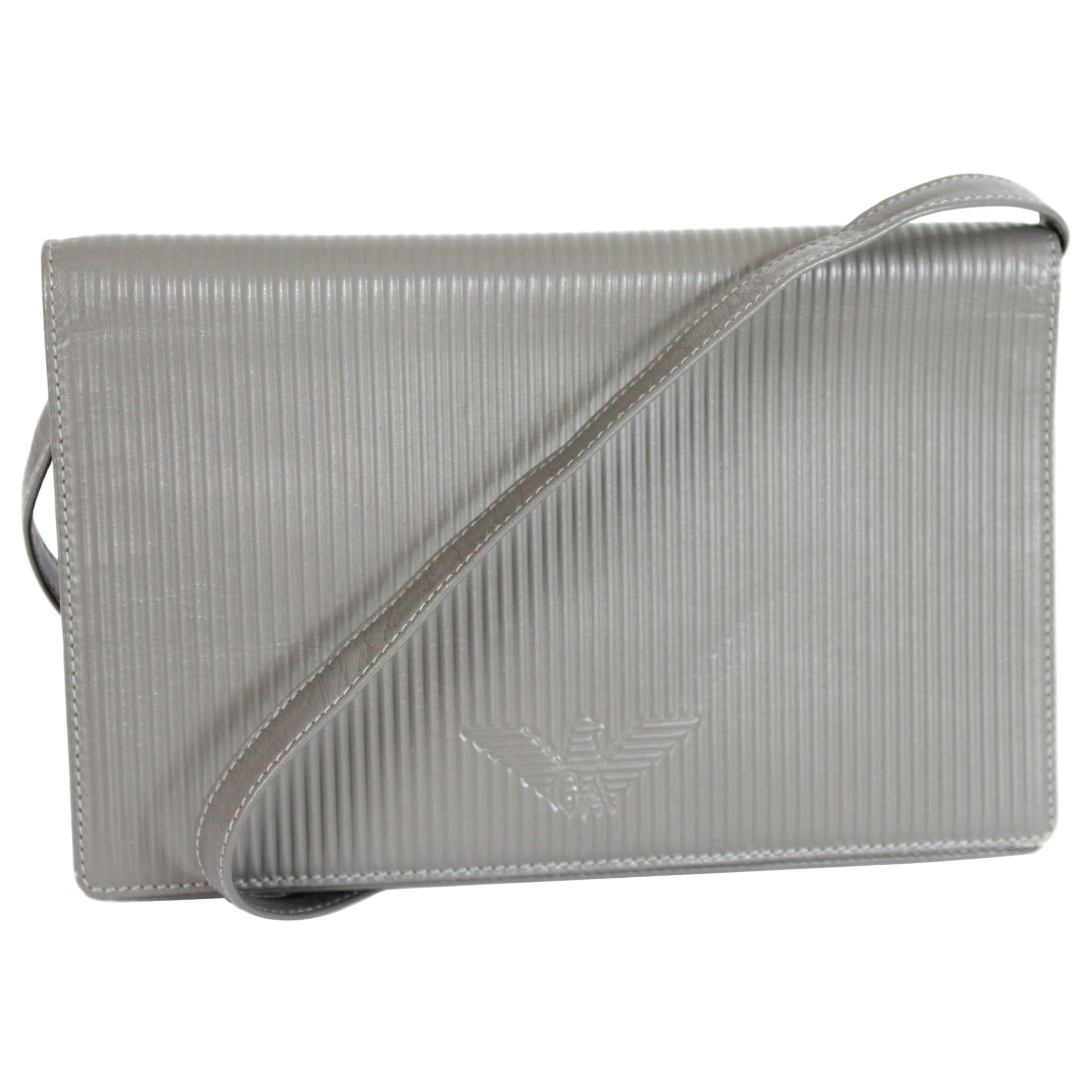 Giorgio Armani Valextra Gray Leather Evening Clutch Bag 1990s