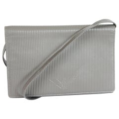 Used Giorgio Armani Valextra Gray Leather Evening Clutch Bag 1990s