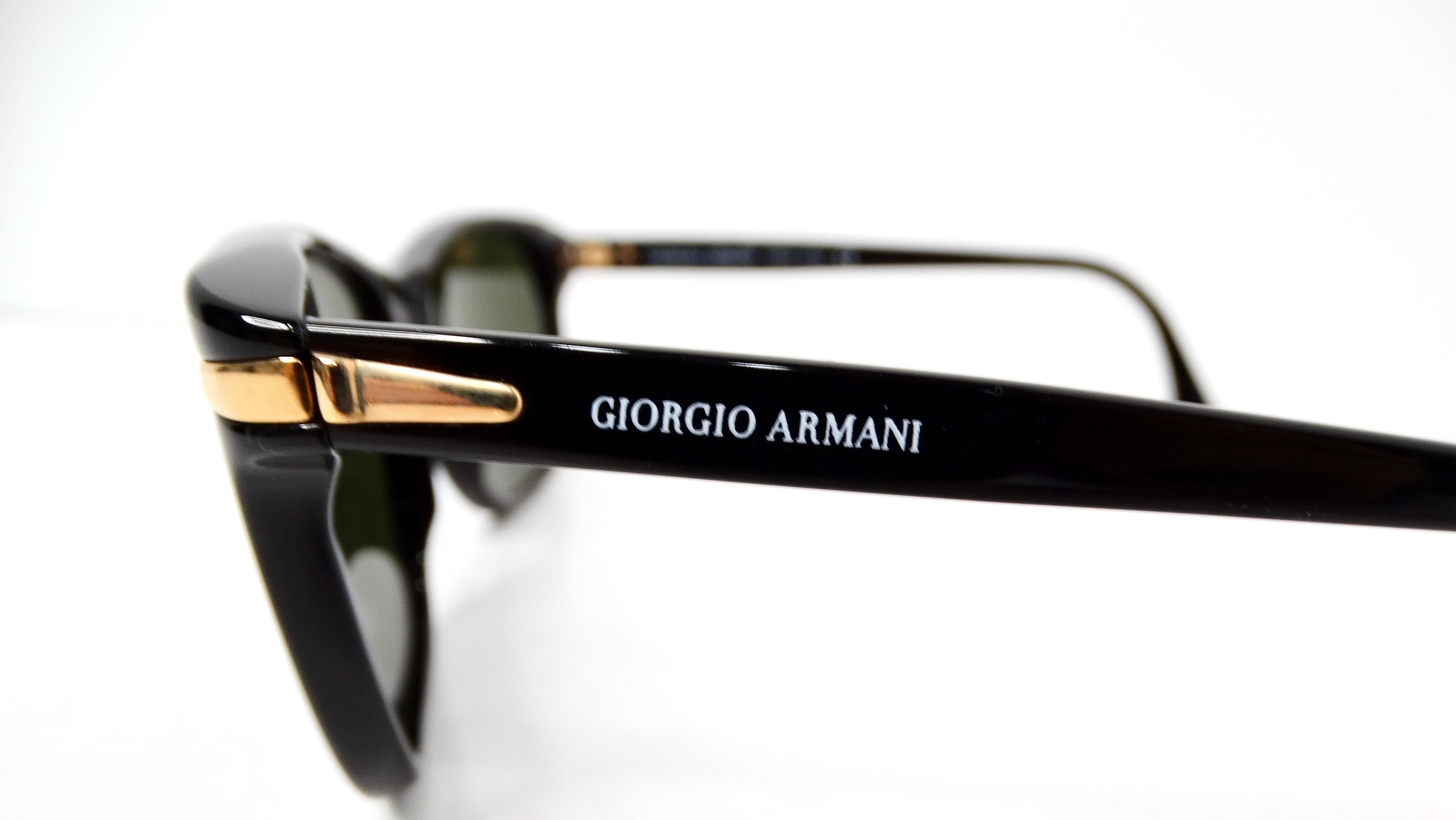 Women's or Men's 1990s Giorgio Armani Wayfarer Blue Reflective Green Tinted Lens Sunglasses