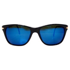 1990s Giorgio Armani Wayfarer Blue Reflective Green Tinted Lens Sunglasses