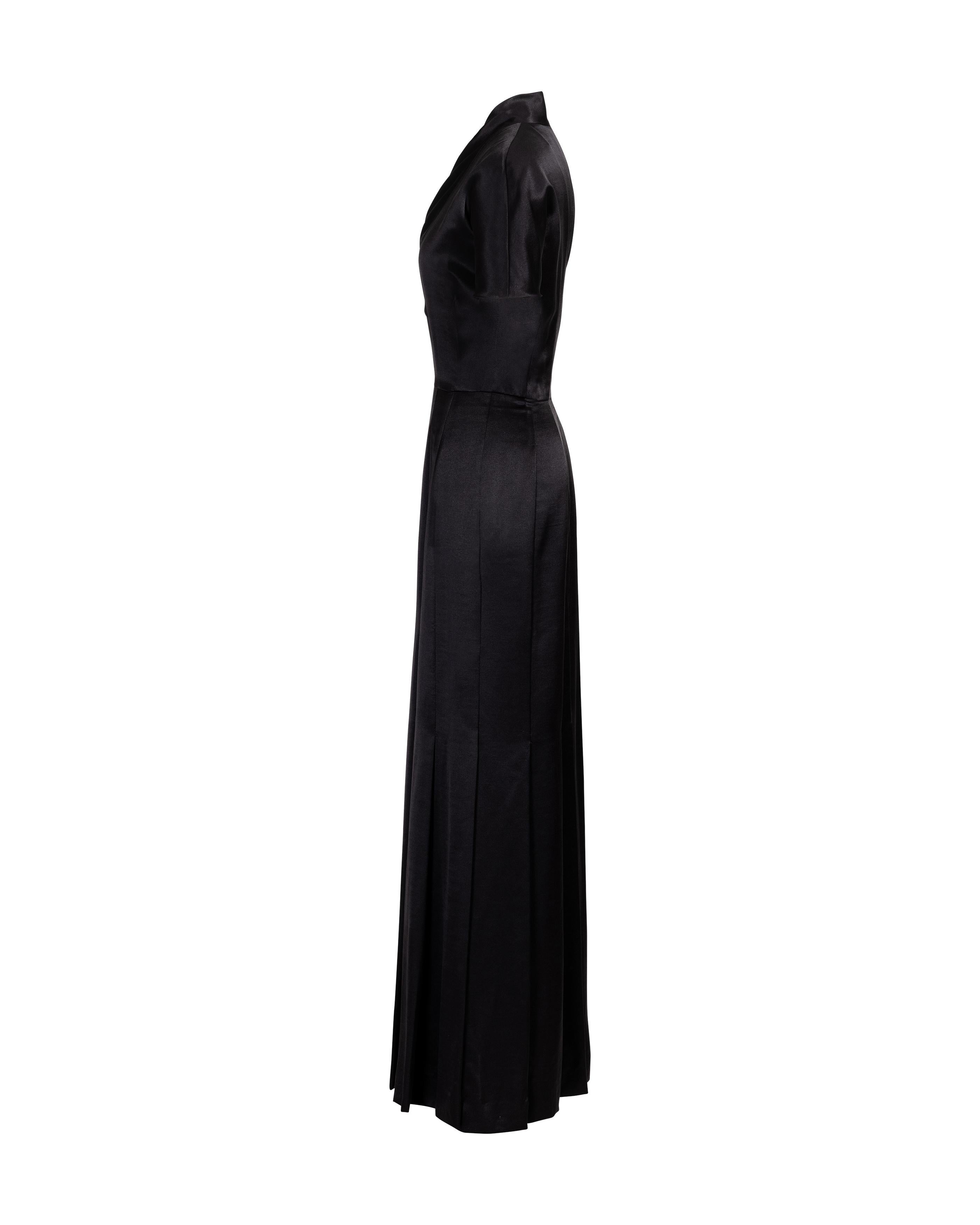 1990's Givenchy by Alexander McQueen Black Short Sleeve Pleated Gown In Excellent Condition In North Hollywood, CA