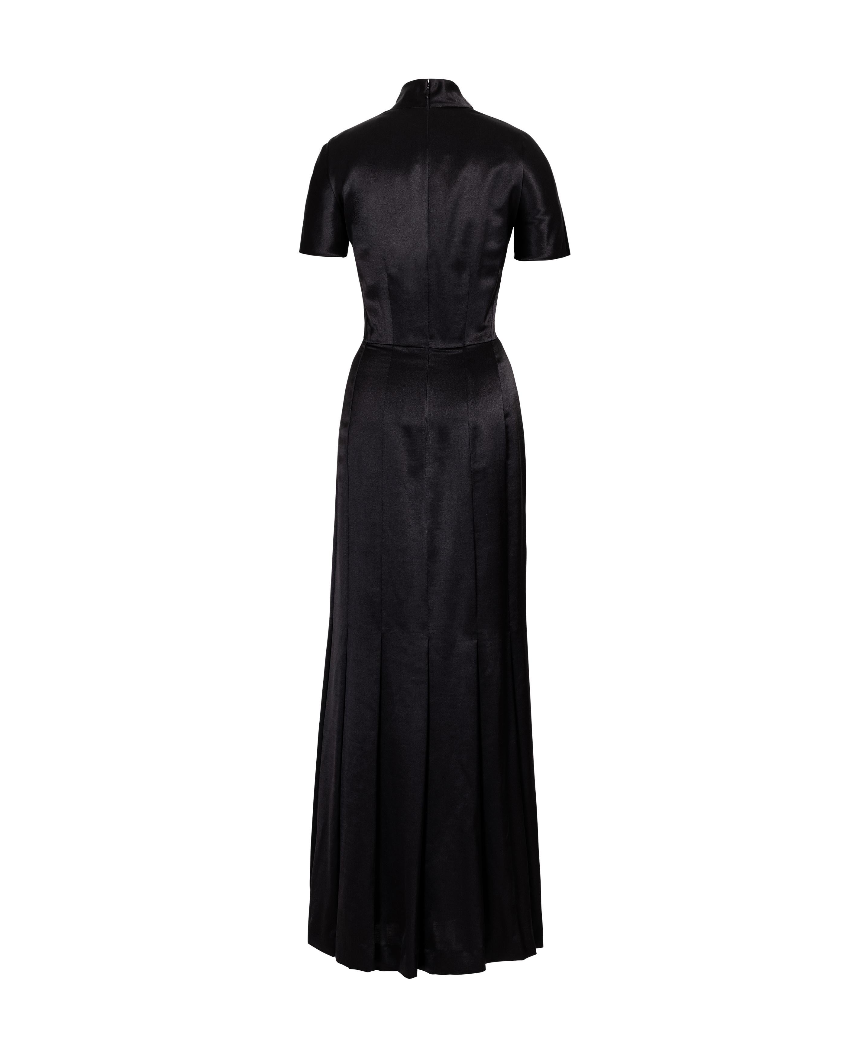 Women's 1990's Givenchy by Alexander McQueen Black Short Sleeve Pleated Gown