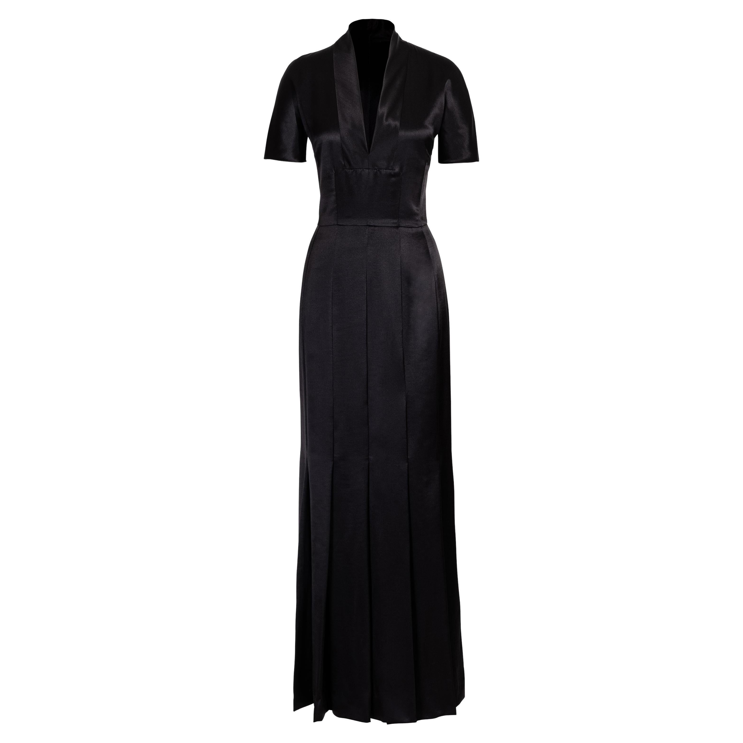 1990's Givenchy by Alexander McQueen Black Short Sleeve Pleated Gown