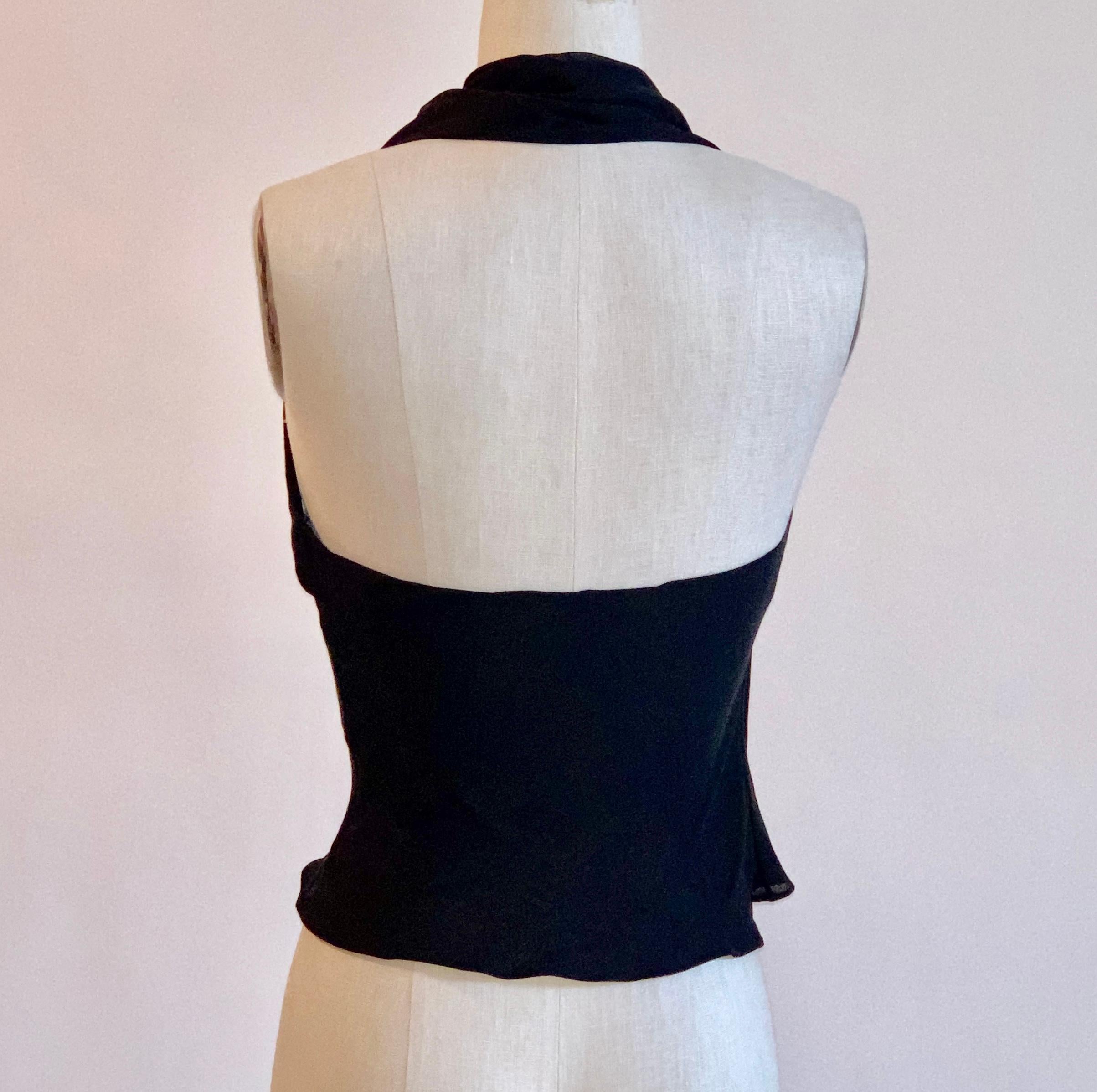 Women's 1990s Givenchy Couture Black Semi Sheer Fringe Strap Silk Halter Top