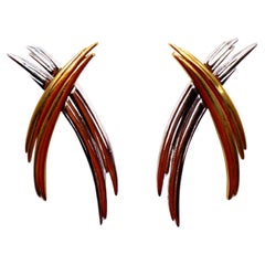 1990's GIVENCHY X Cross Oversized Large Studd Gold Silver Earrings
