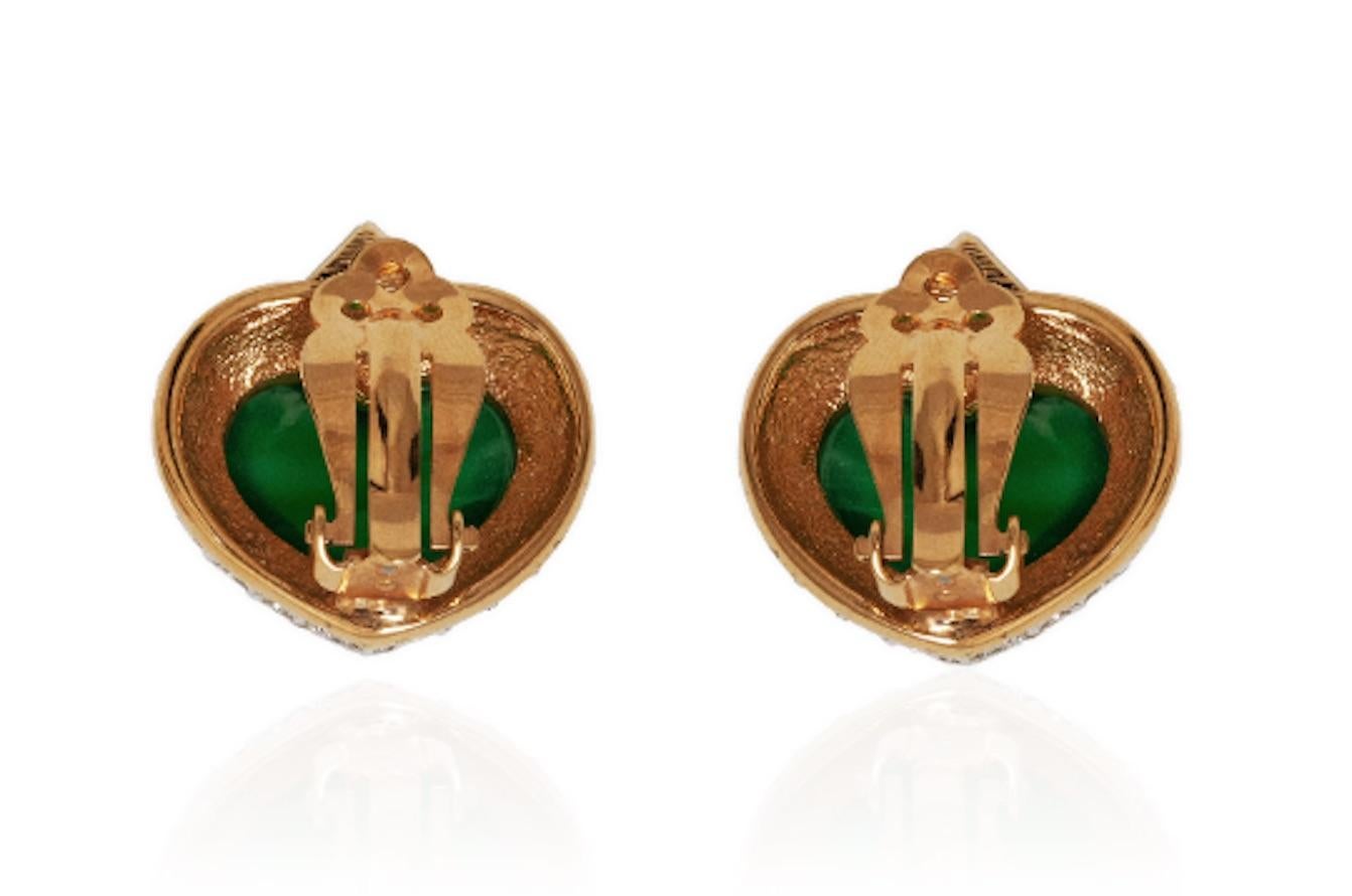1990s Glass Heart & Gold Plated Crystal Earrings In Excellent Condition For Sale In London, GB