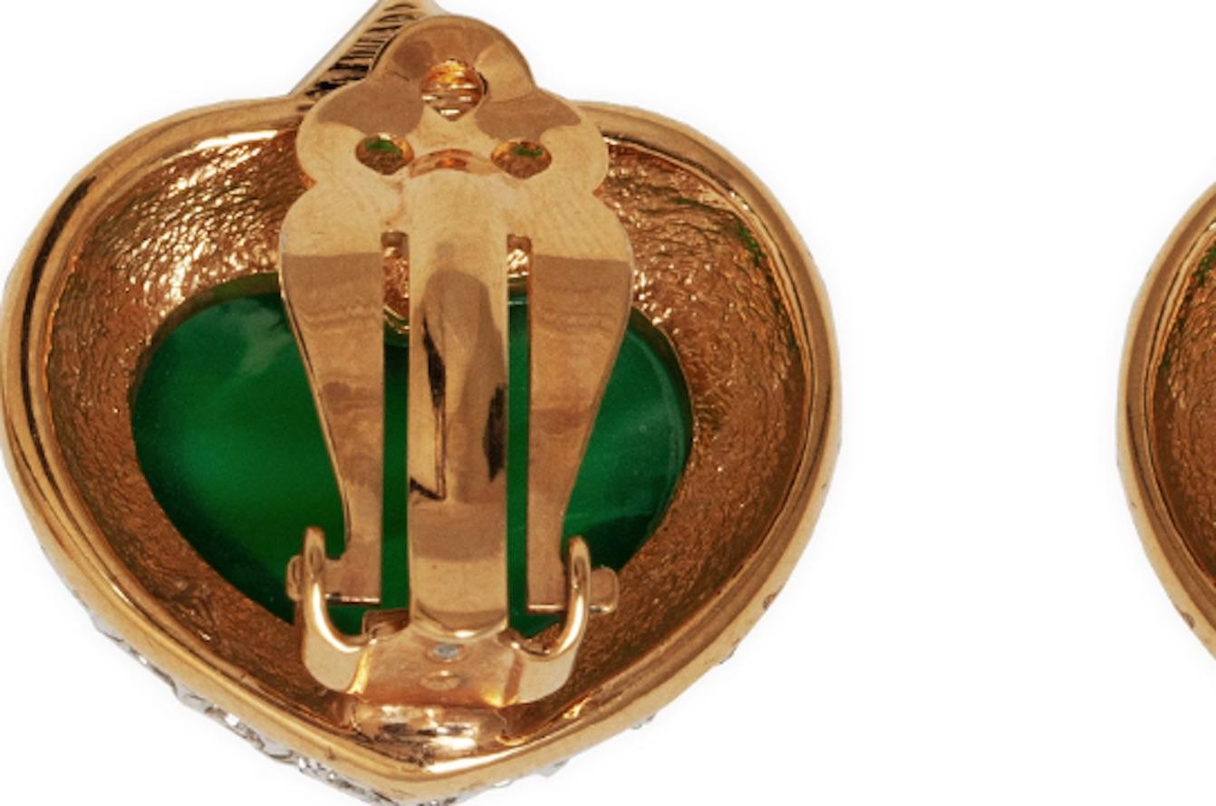 1990s Glass Heart & Gold Plated Crystal Earrings For Sale 1