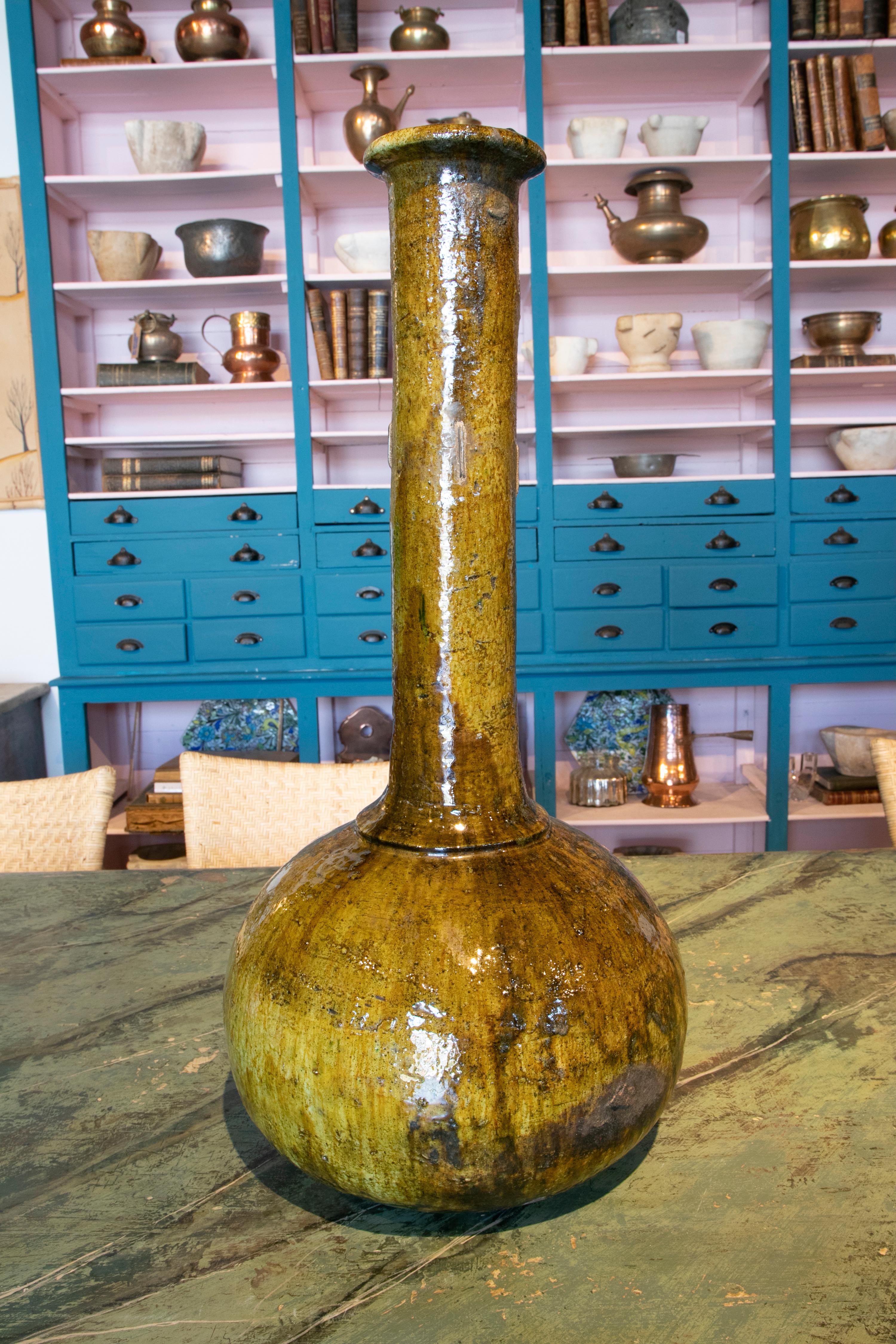 1990s Glazed Ceramic Vase with High Neck  In Good Condition In Marbella, ES