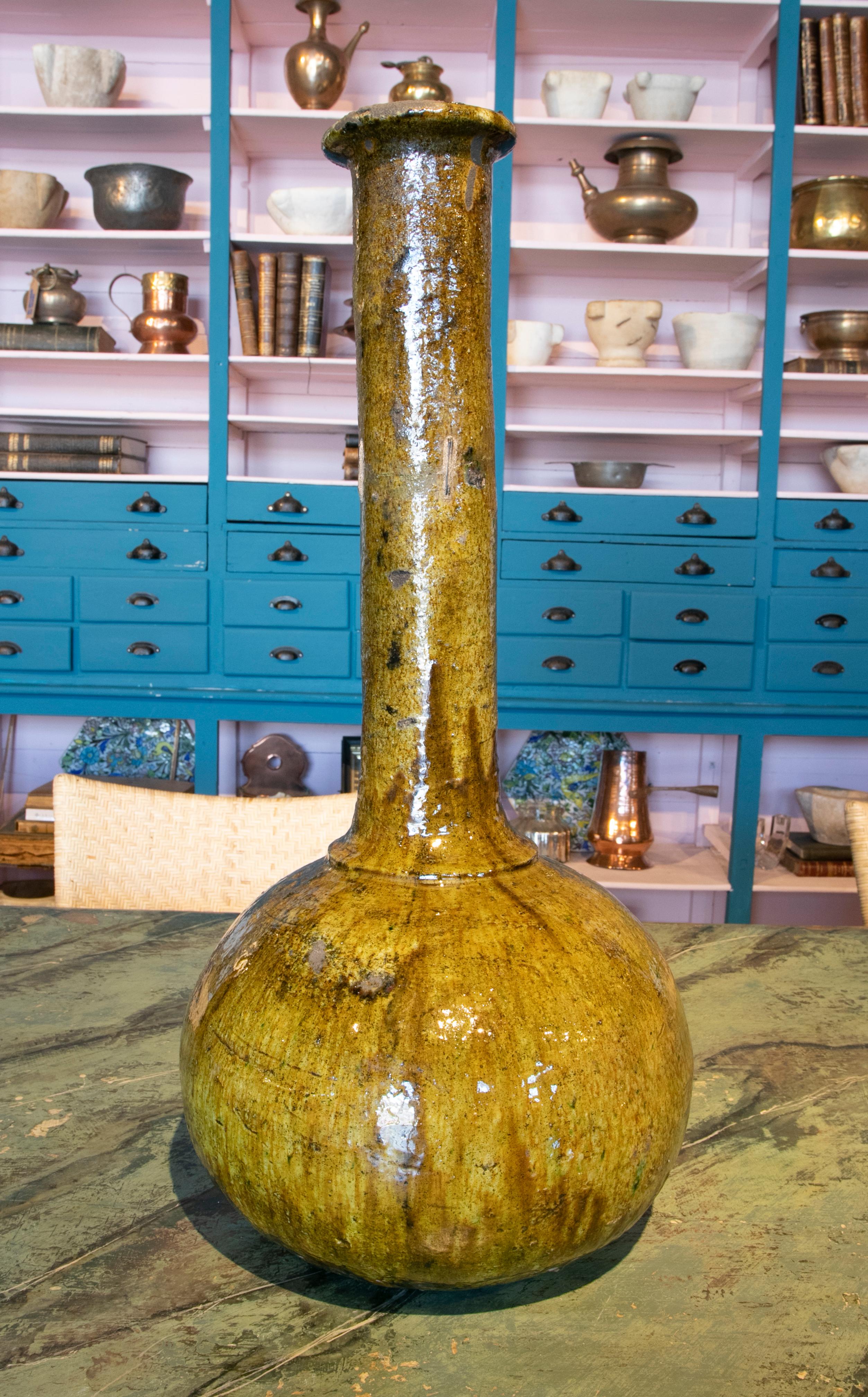 20th Century 1990s Glazed Ceramic Vase with High Neck 