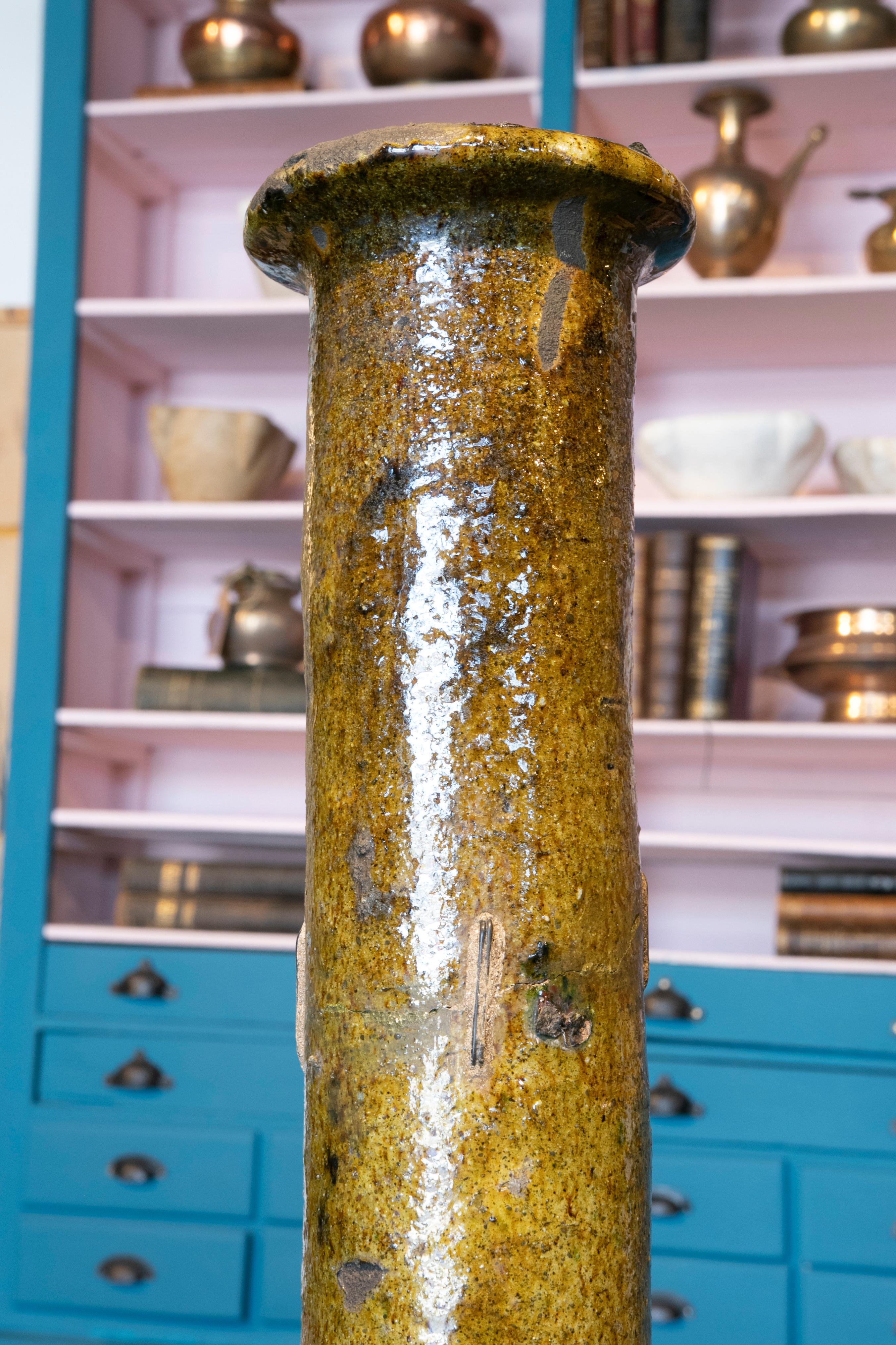 1990s Glazed Ceramic Vase with High Neck  1