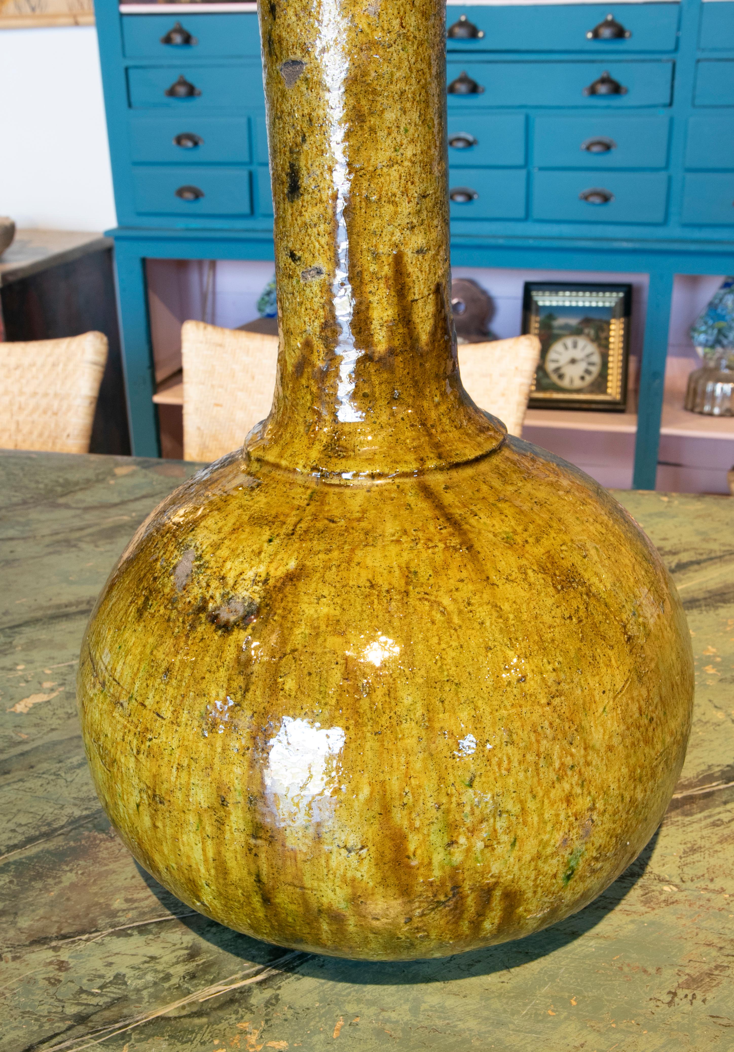 1990s Glazed Ceramic Vase with High Neck  3