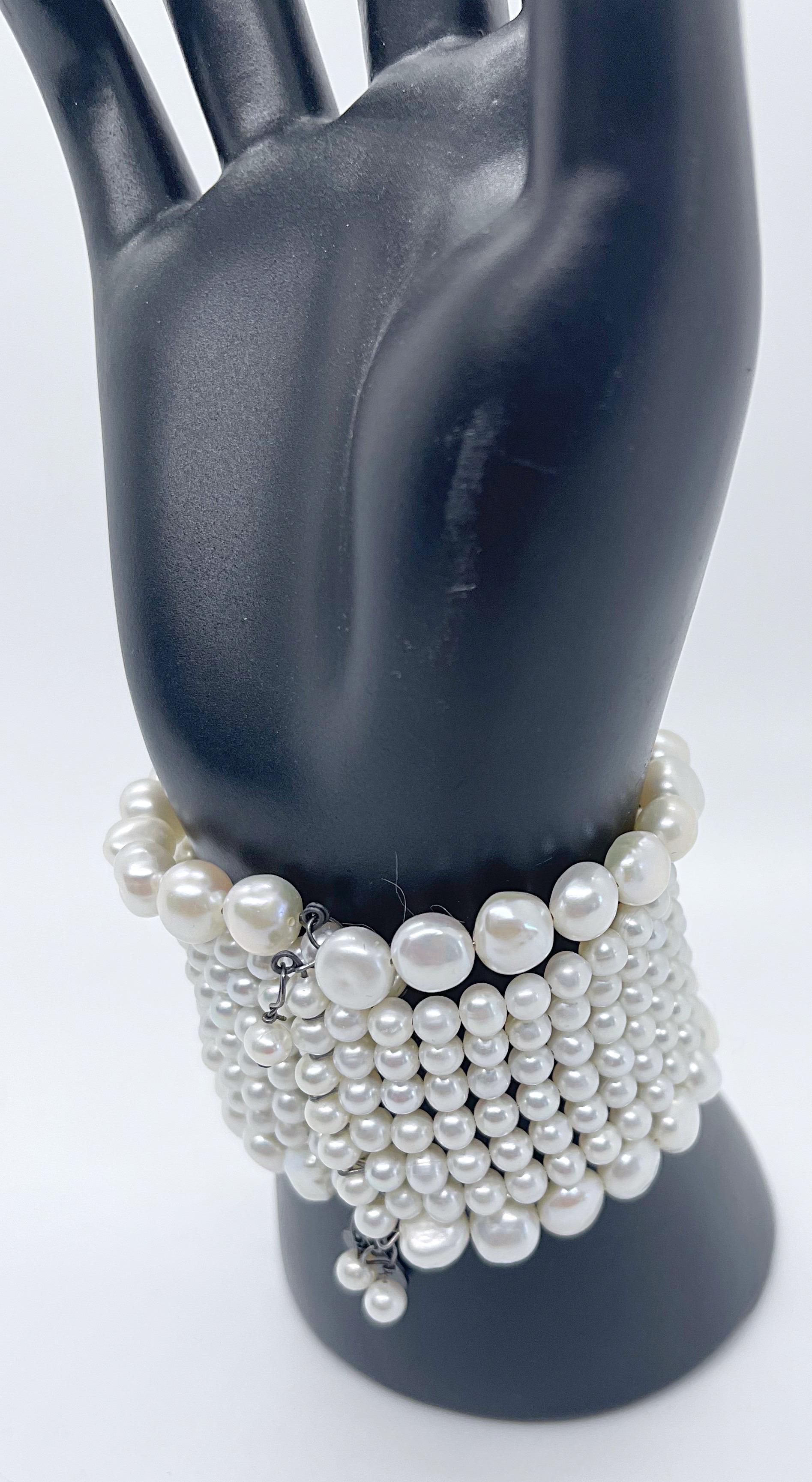 Women's 1990s Gloria Astolfo Sex and the City Faux Pearl Vintage 90s Cuff Bracelet For Sale