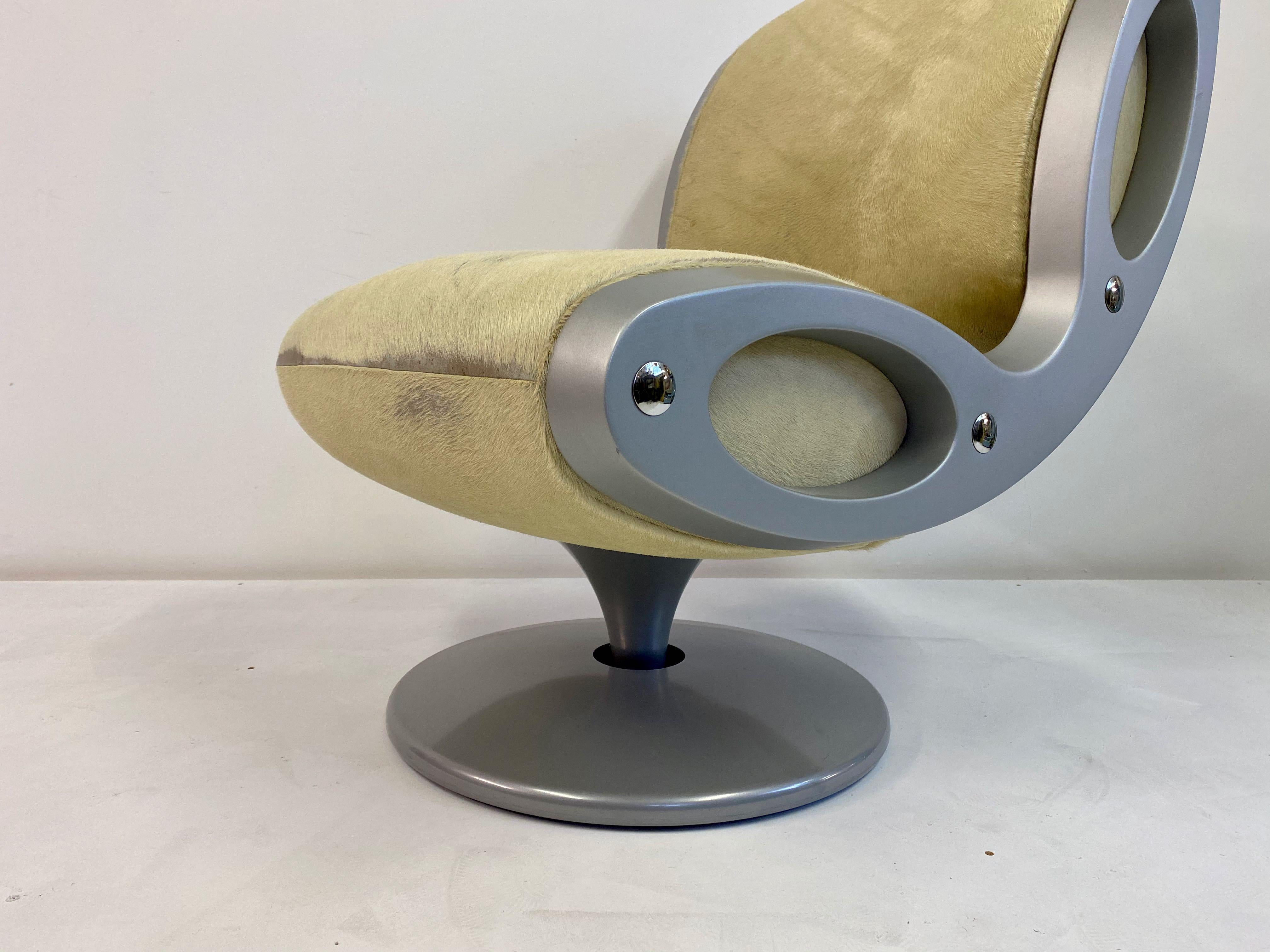 Futurist 1990s Gluon Lounge Swivel Chair in Pony Hair by Marc Newson for Moroso