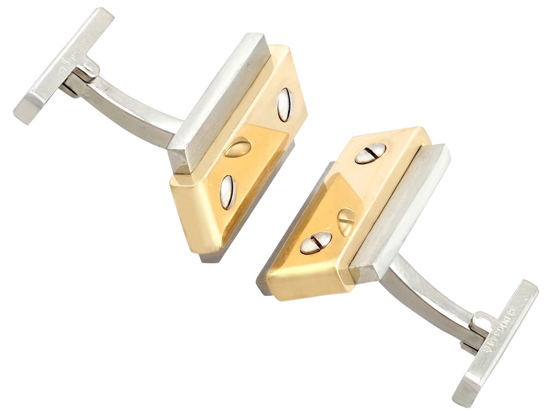 1990s Gold and Steel 'Santos' Cufflinks by Cartier 1