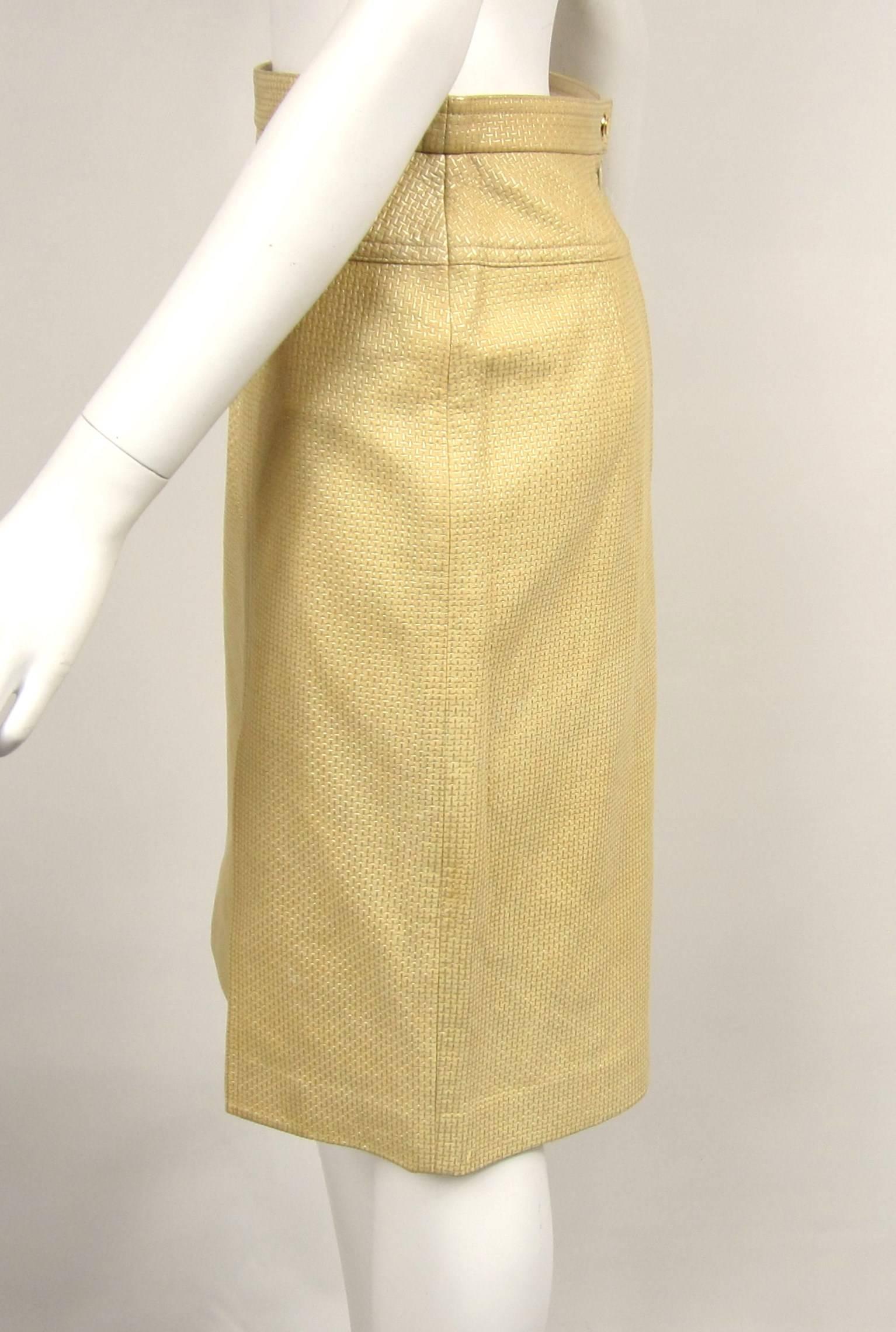 1990s Gold Escada Leather Skirt, Never Worn In New Condition For Sale In Wallkill, NY