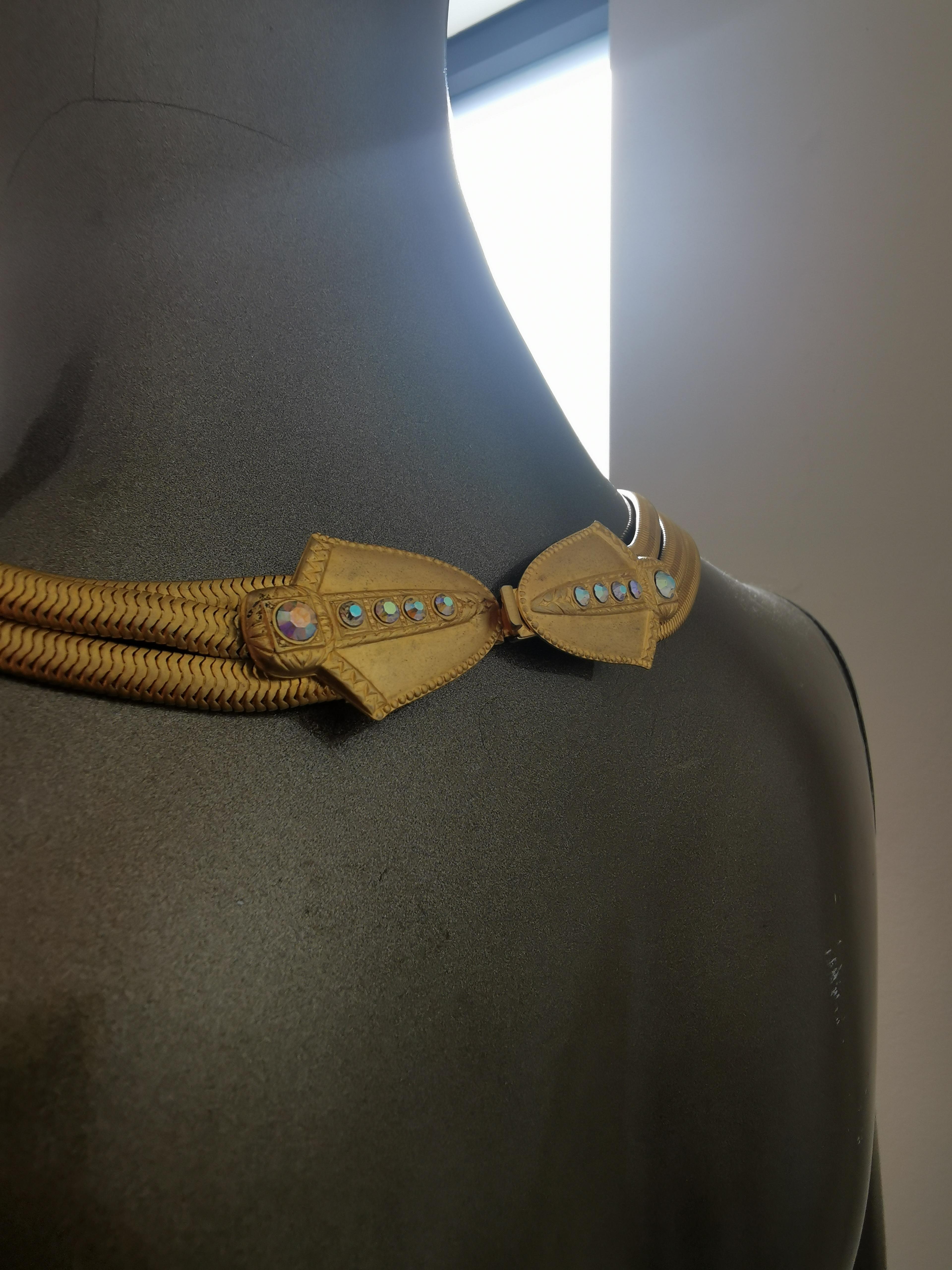 Etruscan Revival 1990's Gold Etruscan Bow Back Snack Long Chain Layered Necklace