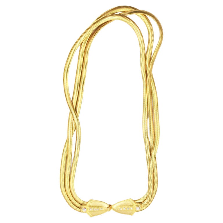 1990's Gold Etruscan Bow Back Snack Long Chain Layered Necklace For ...