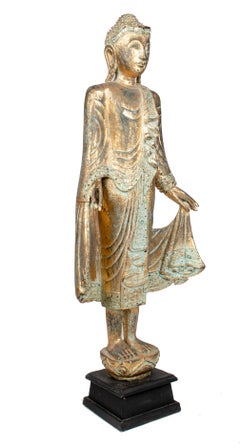 1990s Gold Gilded Wooden Buddha Statue