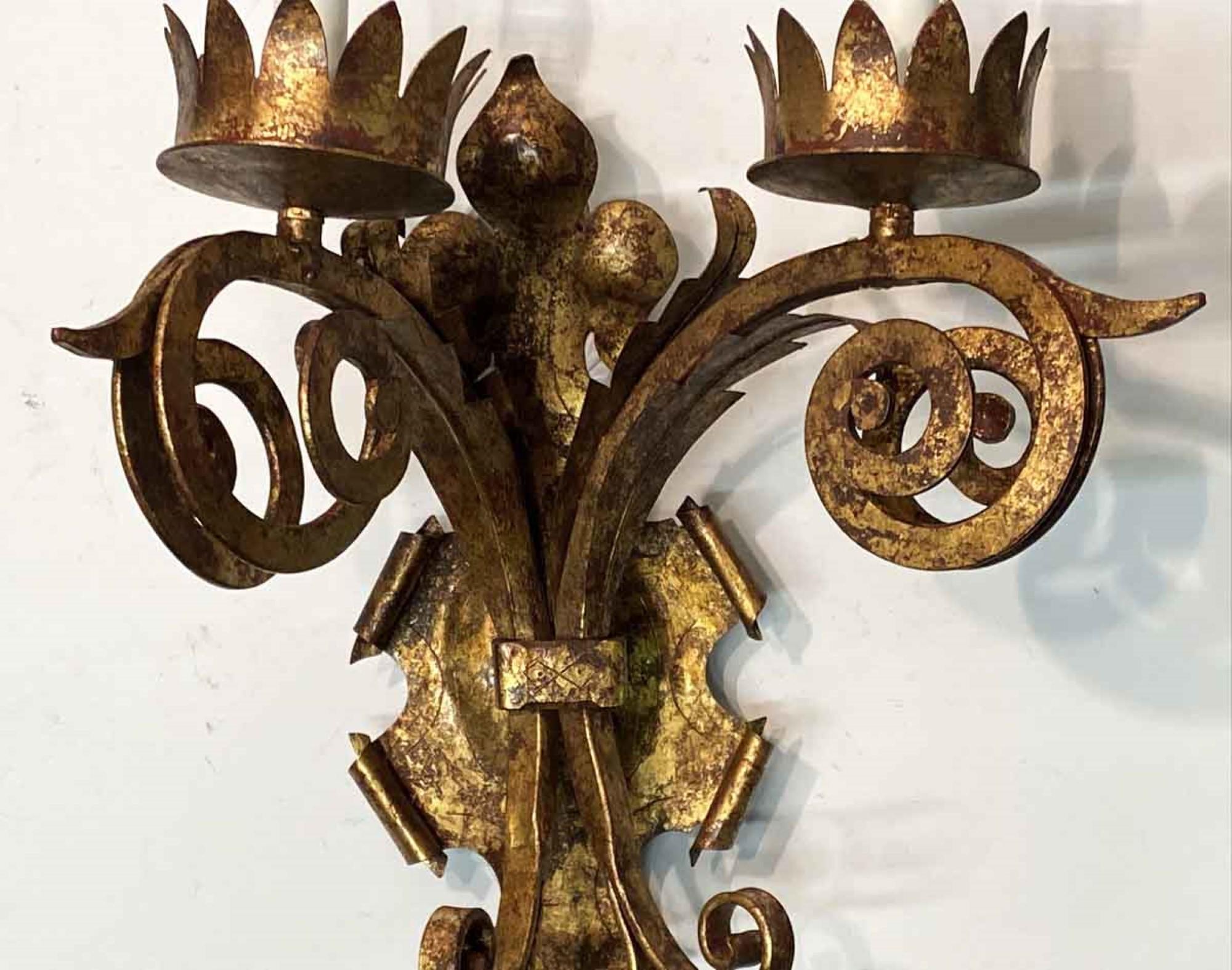 Contemporary 2000s Gold Gilt Over Wrought Iron Gothic Wall Sconce
