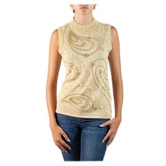 1990S Gold Silk Lurex Pearl Beaded Top
