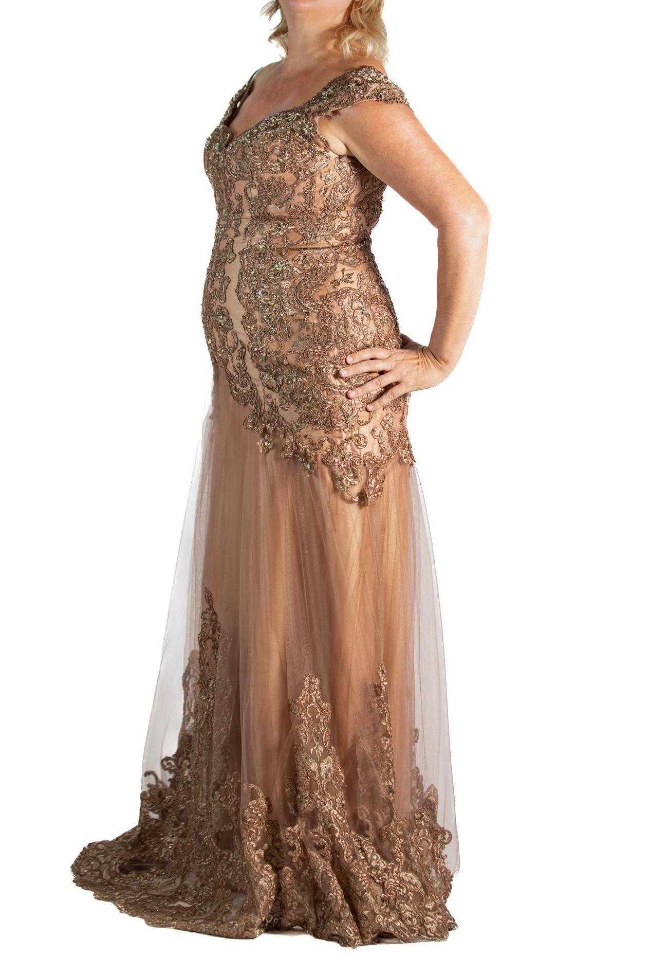 Women's 1990S Golden Brown Beaded Gown For Sale