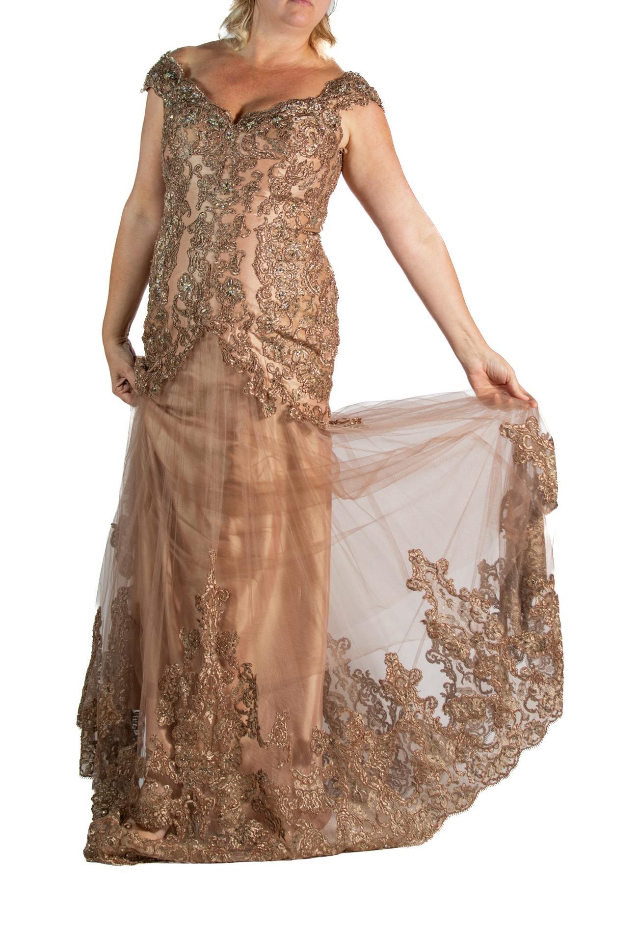 1990S Golden Brown Beaded Gown For Sale 1