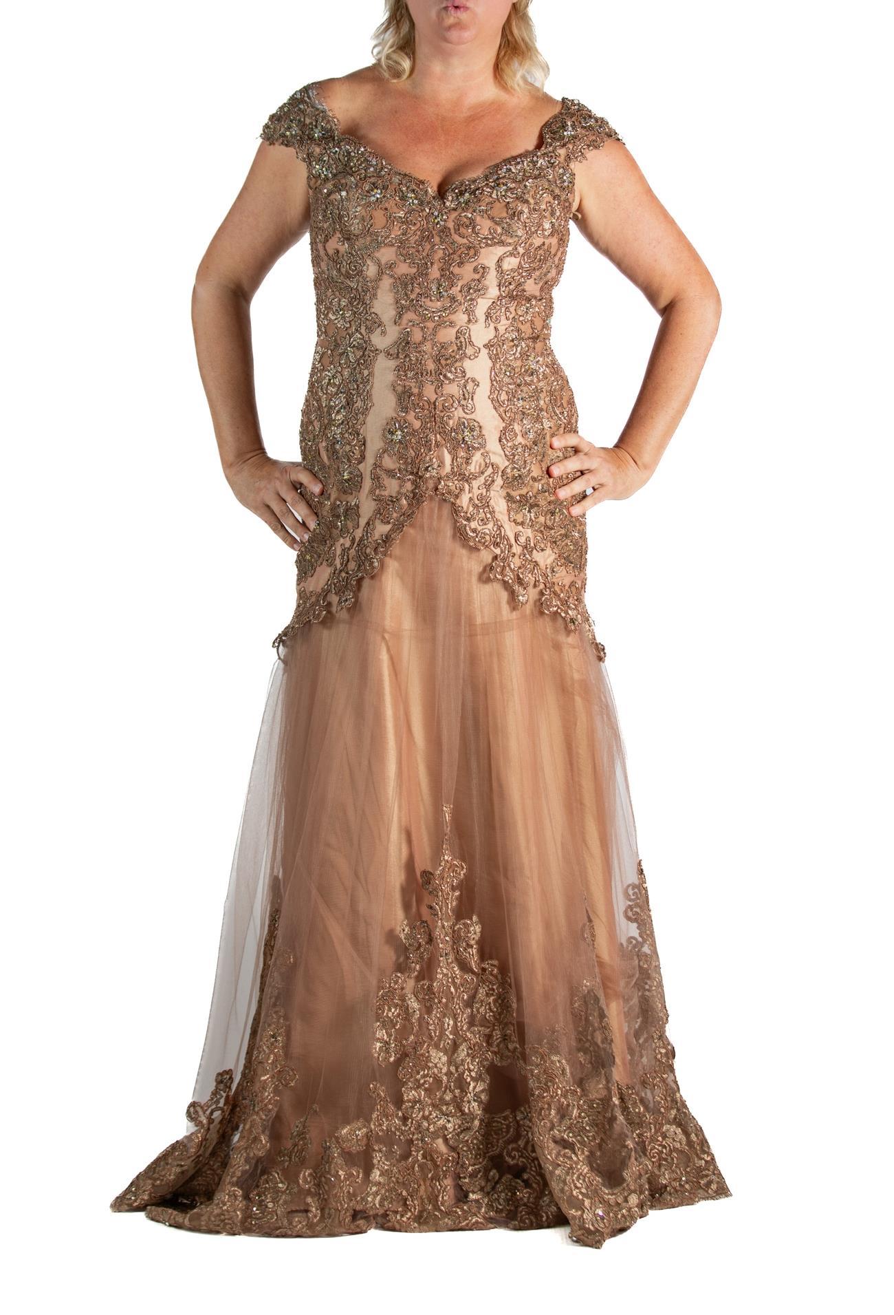 1990S Golden Brown Beaded Gown For Sale 2