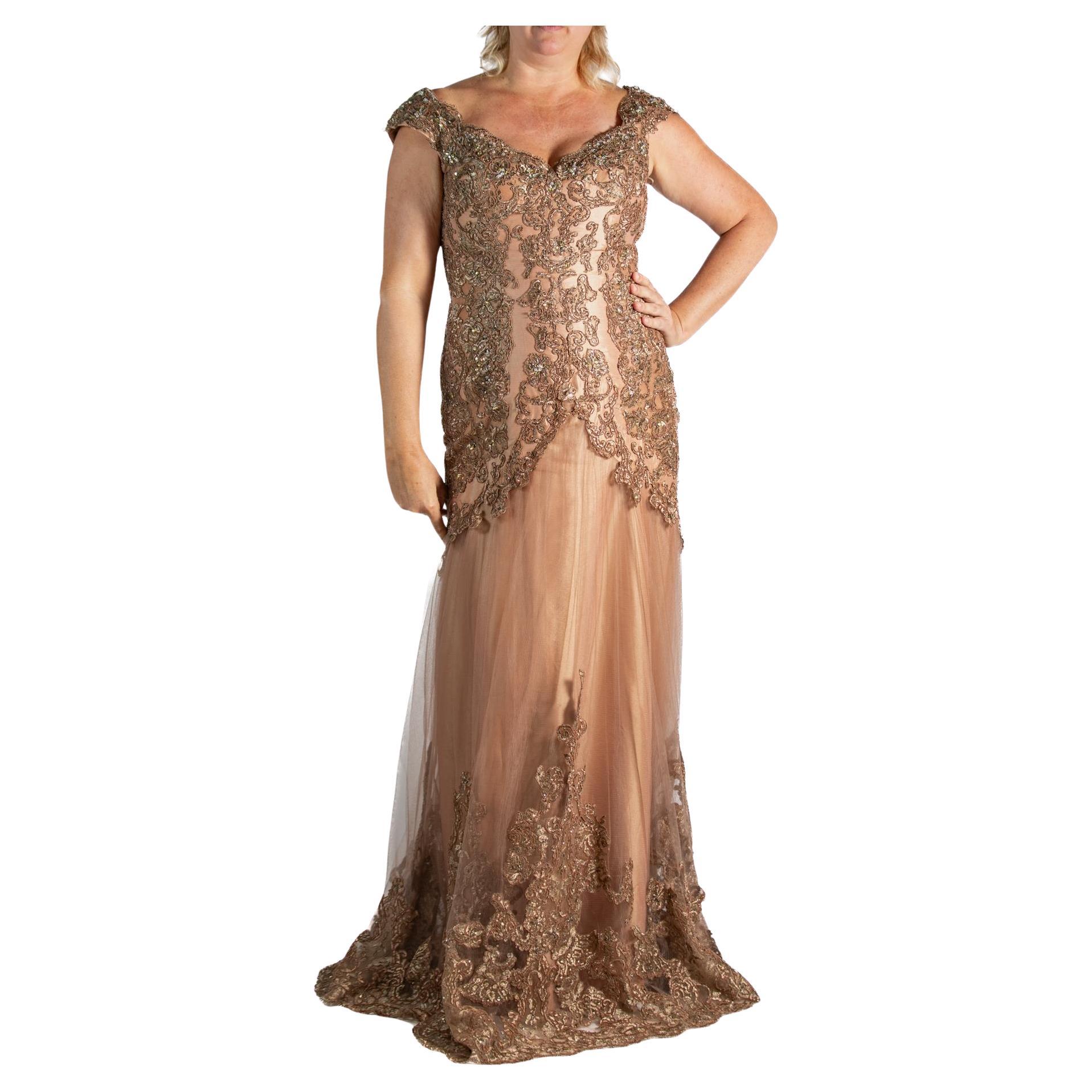 1990S Golden Brown Beaded Gown For Sale