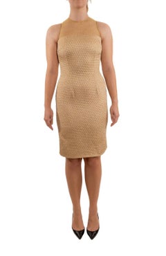 1990S Golden Brown Cotton & Lurex Silk Lined Dress With Gold Netting