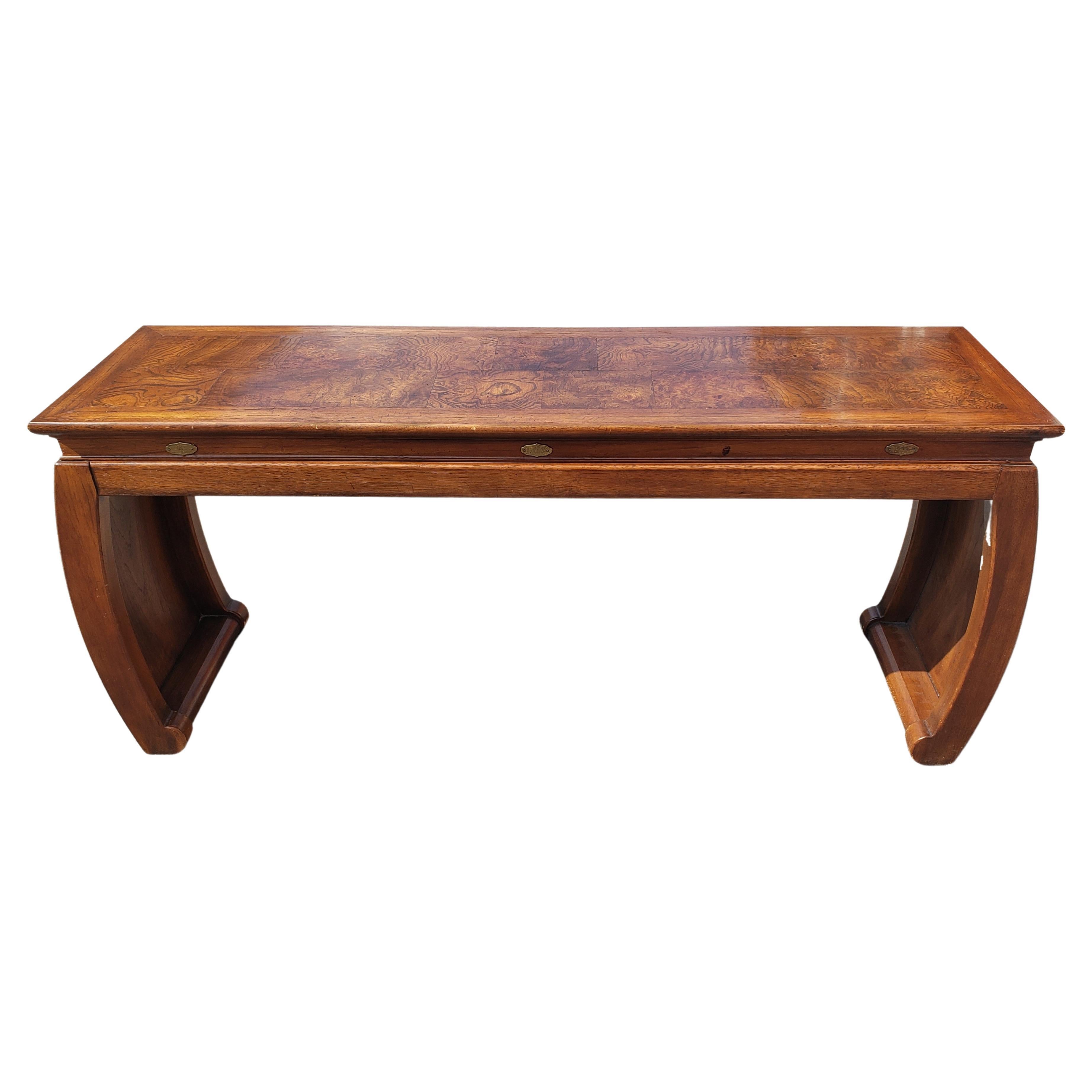 1990s Gordons Fine Furniture Asian Design Fruitwood Burl Console Sofa Table For Sale