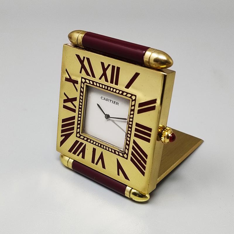Gold Plate 1990s Gorgeous Cartier Alarm Clock Pendulette. Made in Swiss For Sale
