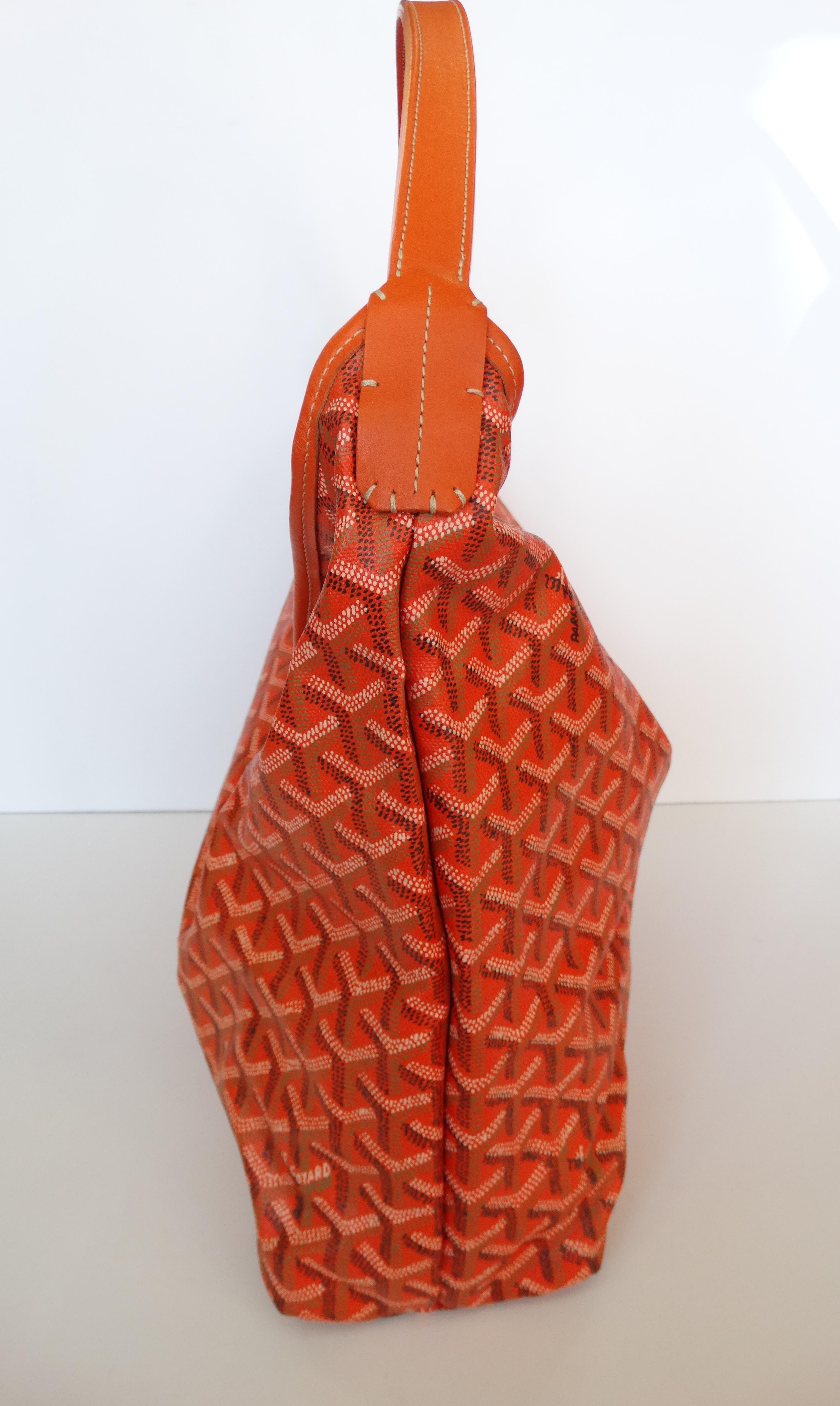 1990s Goyard Fidji Hobo Orange Leather Tote Bag In Excellent Condition In Scottsdale, AZ