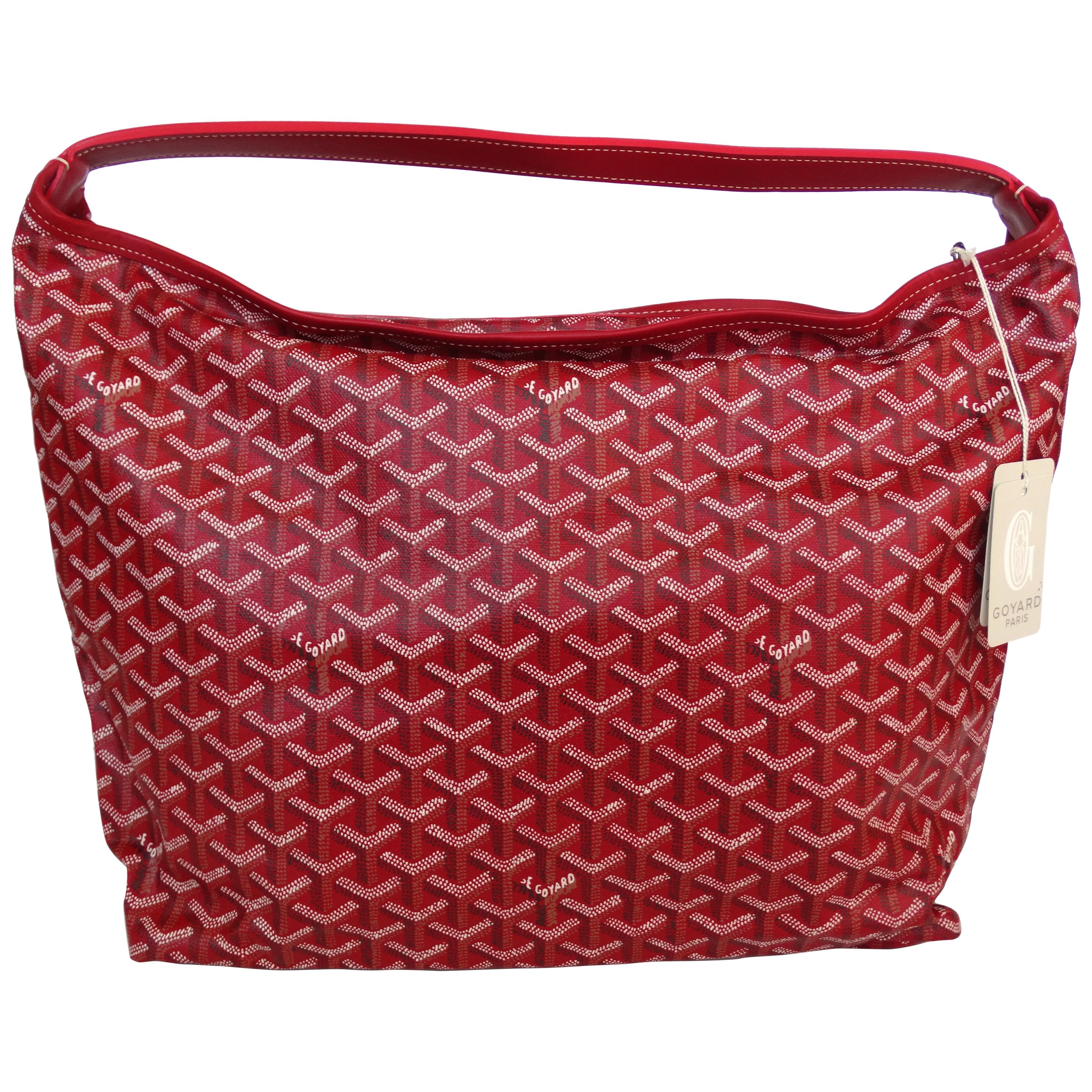 1990s Goyard Red Fidji Hobo Leather Tote Bag