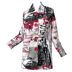 1990s Graffiti XL Novelty Print Red + Black + White Vintage 90s Trench Jacket