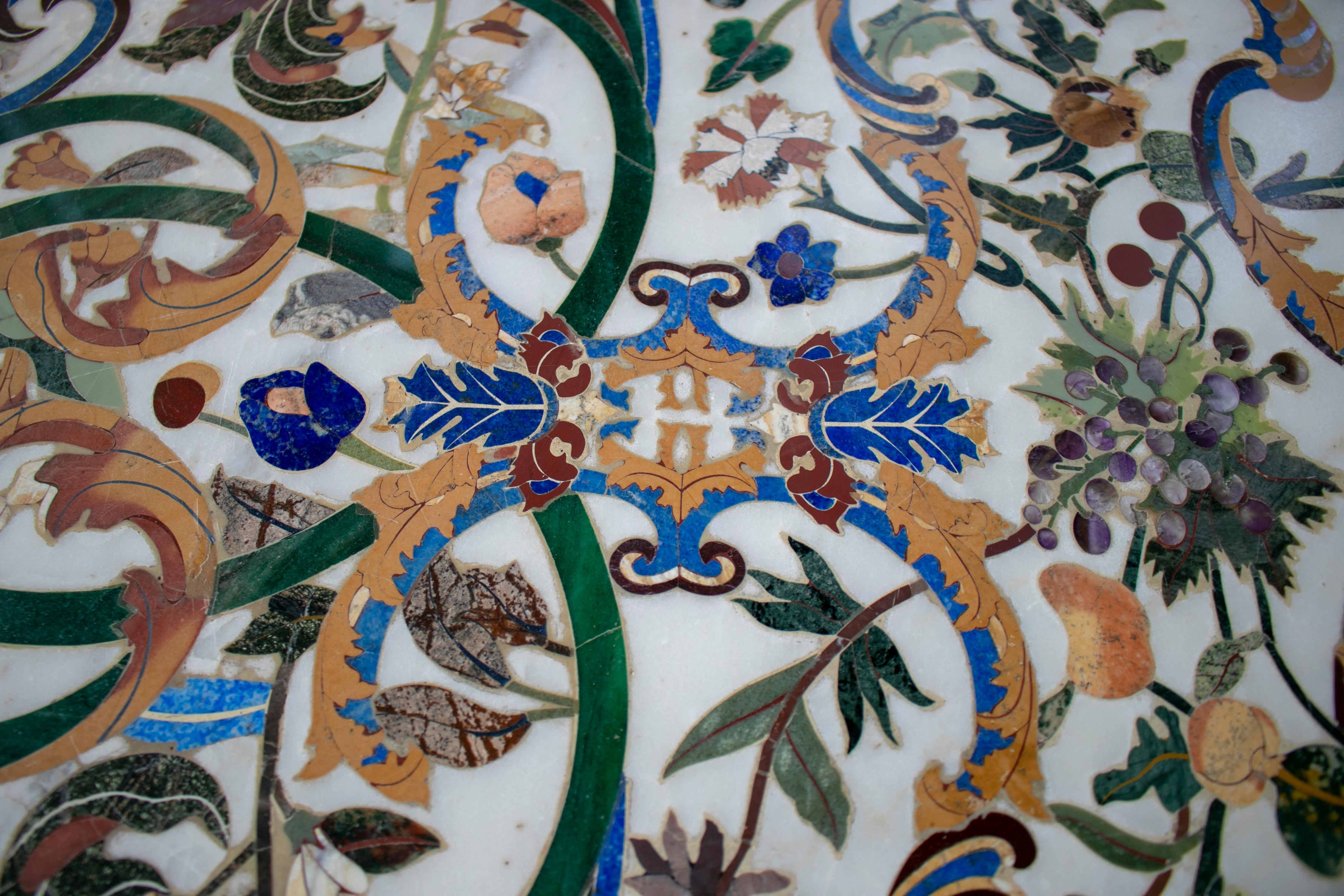 1990s Grand Pietre Dure Inlay Mosaic Marble Long Console Table Signed 