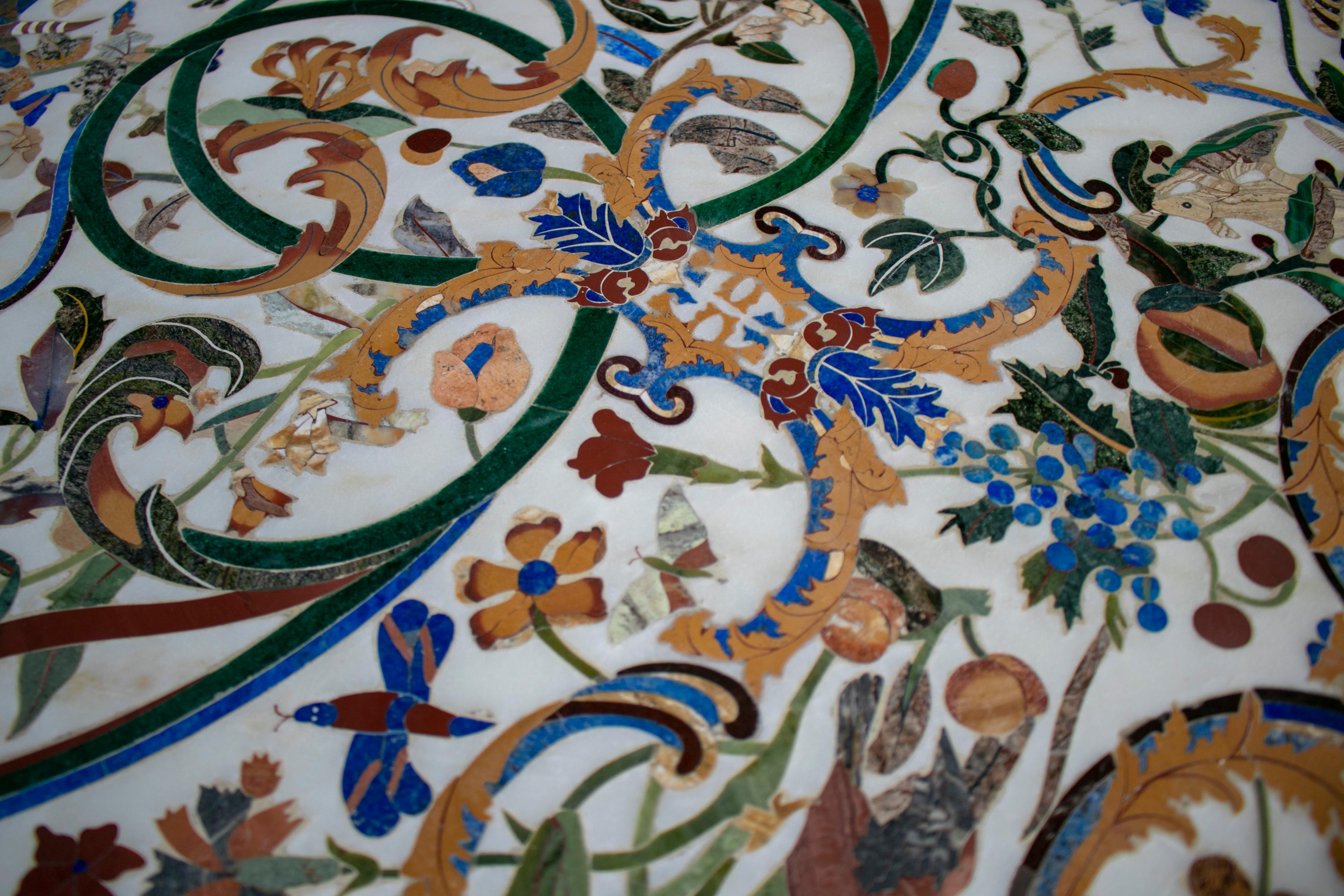 1990s Grand Pietre Dure Inlay Mosaic Marble Long Console Table Signed 