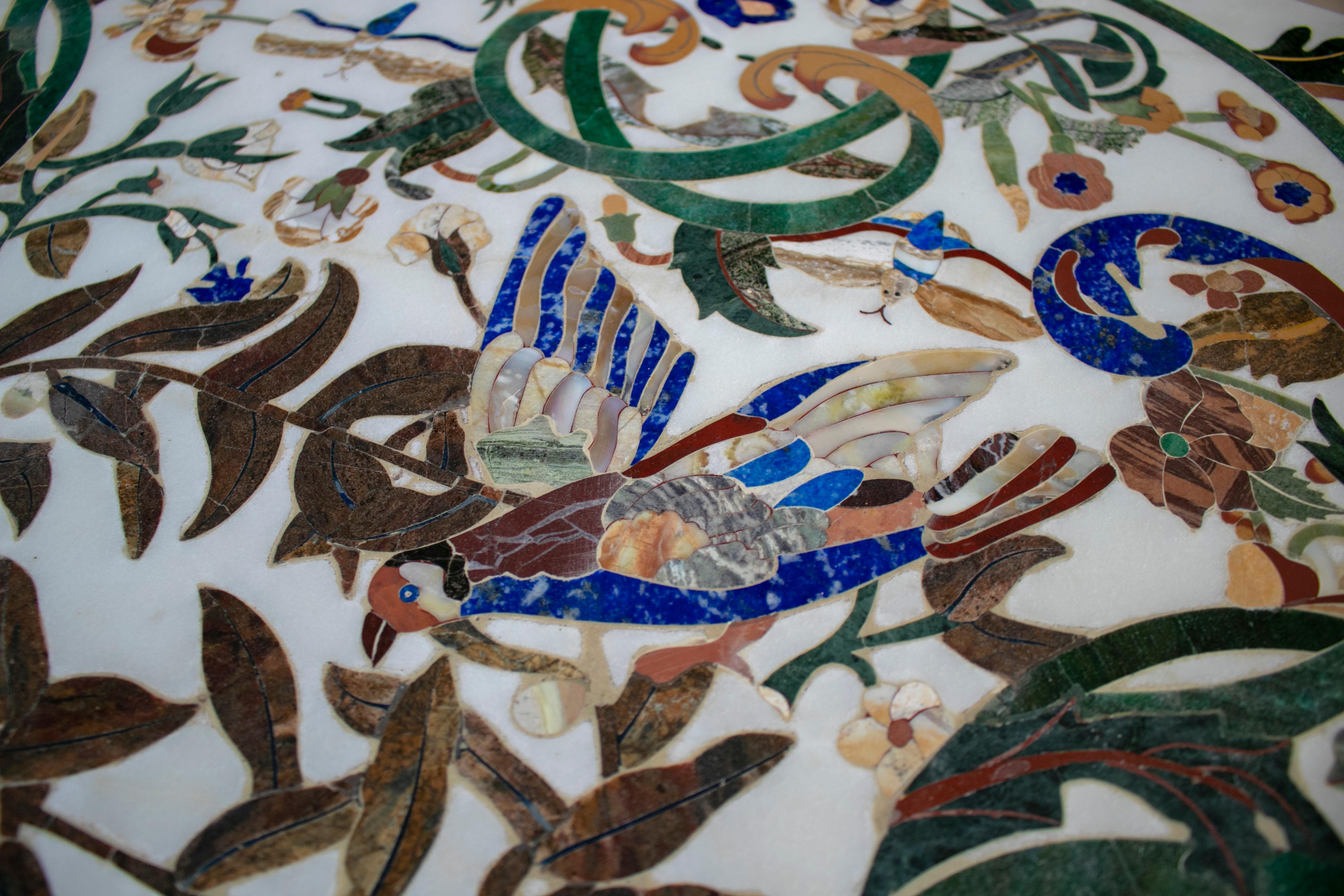 1990s Grand Pietre Dure Inlay Mosaic Marble Long Console Table Signed 