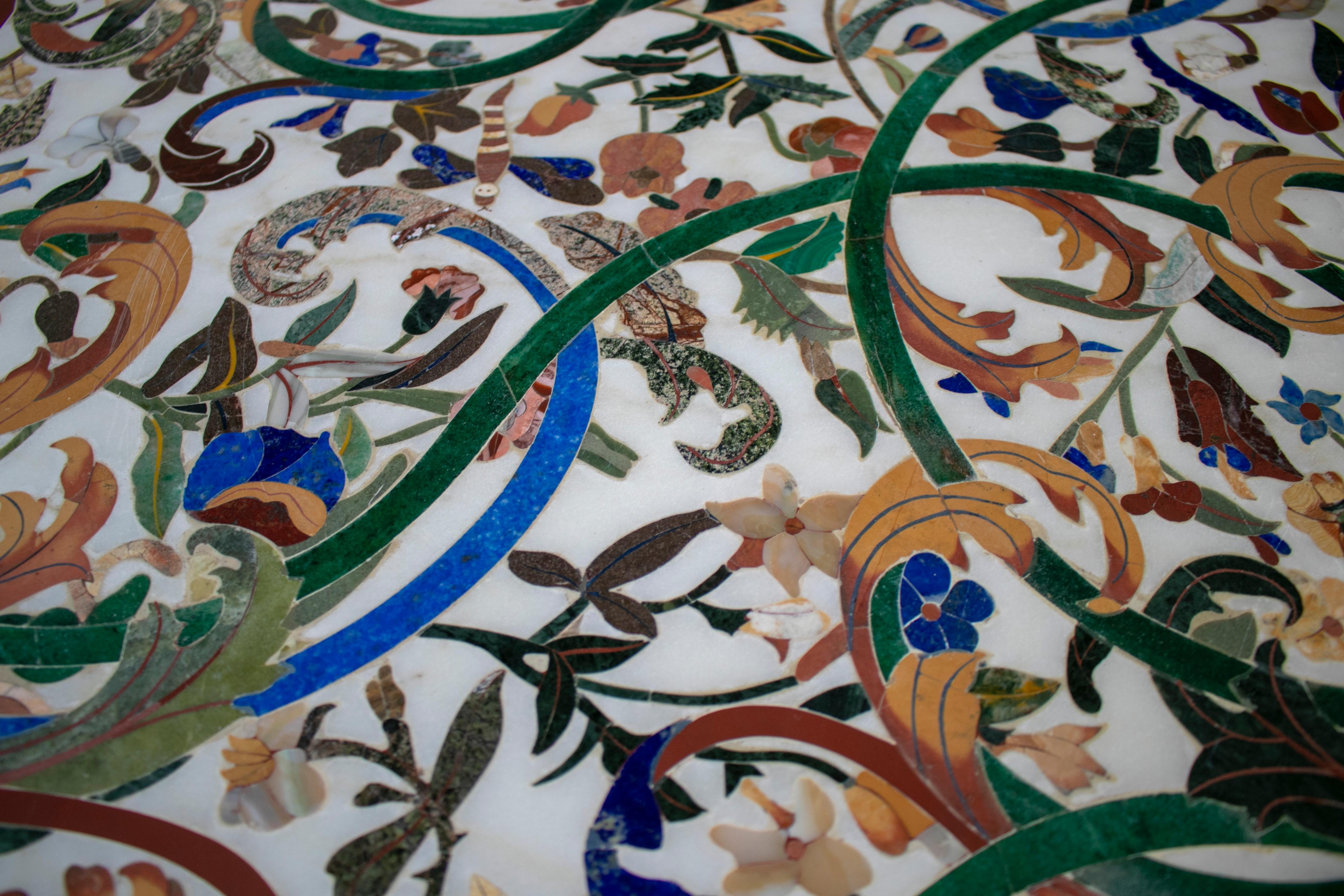 1990s Grand Pietre Dure Inlay Mosaic Marble Long Console Table Signed 