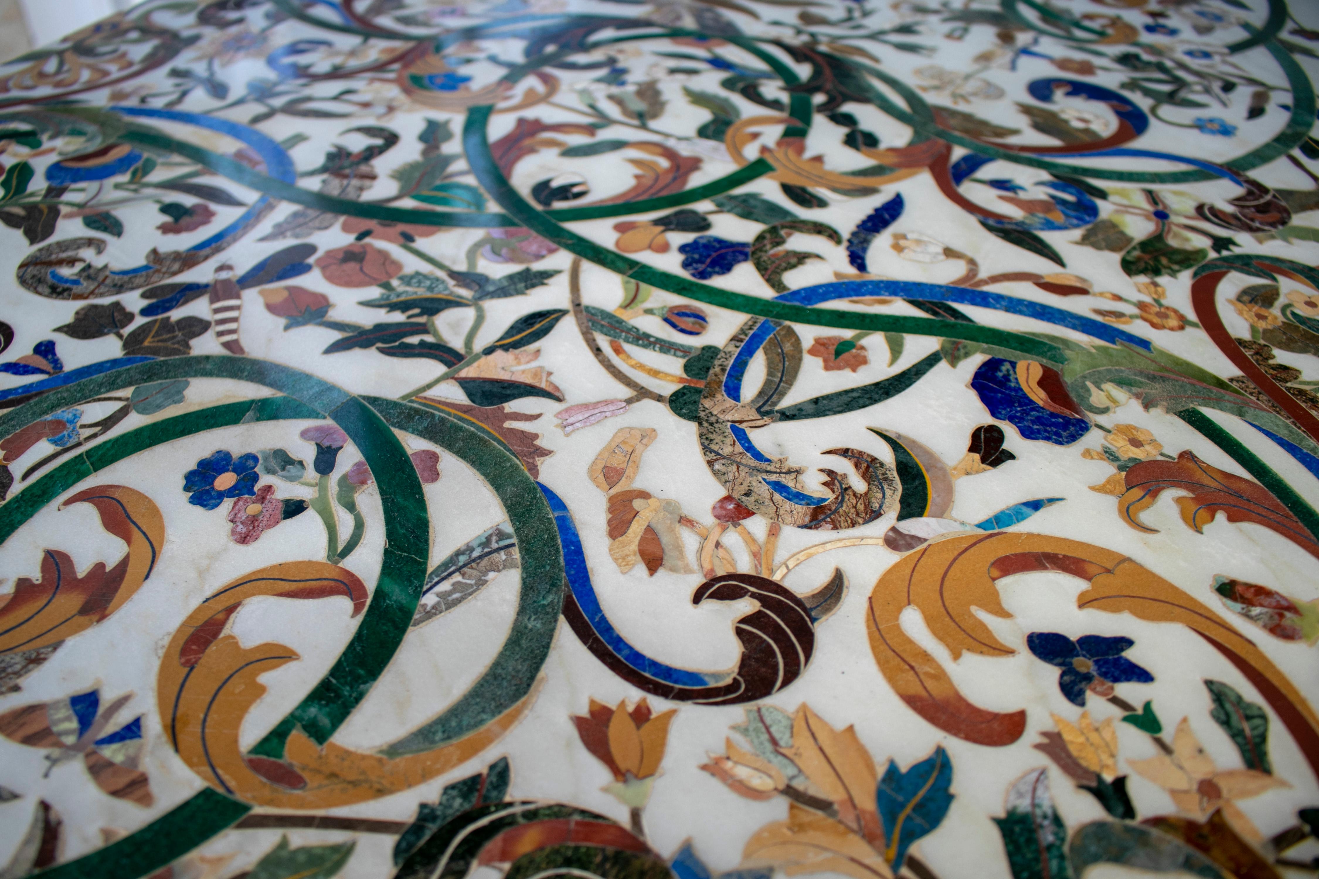 1990s Grand Pietre Dure Inlay Mosaic Marble Long Console Table Signed 