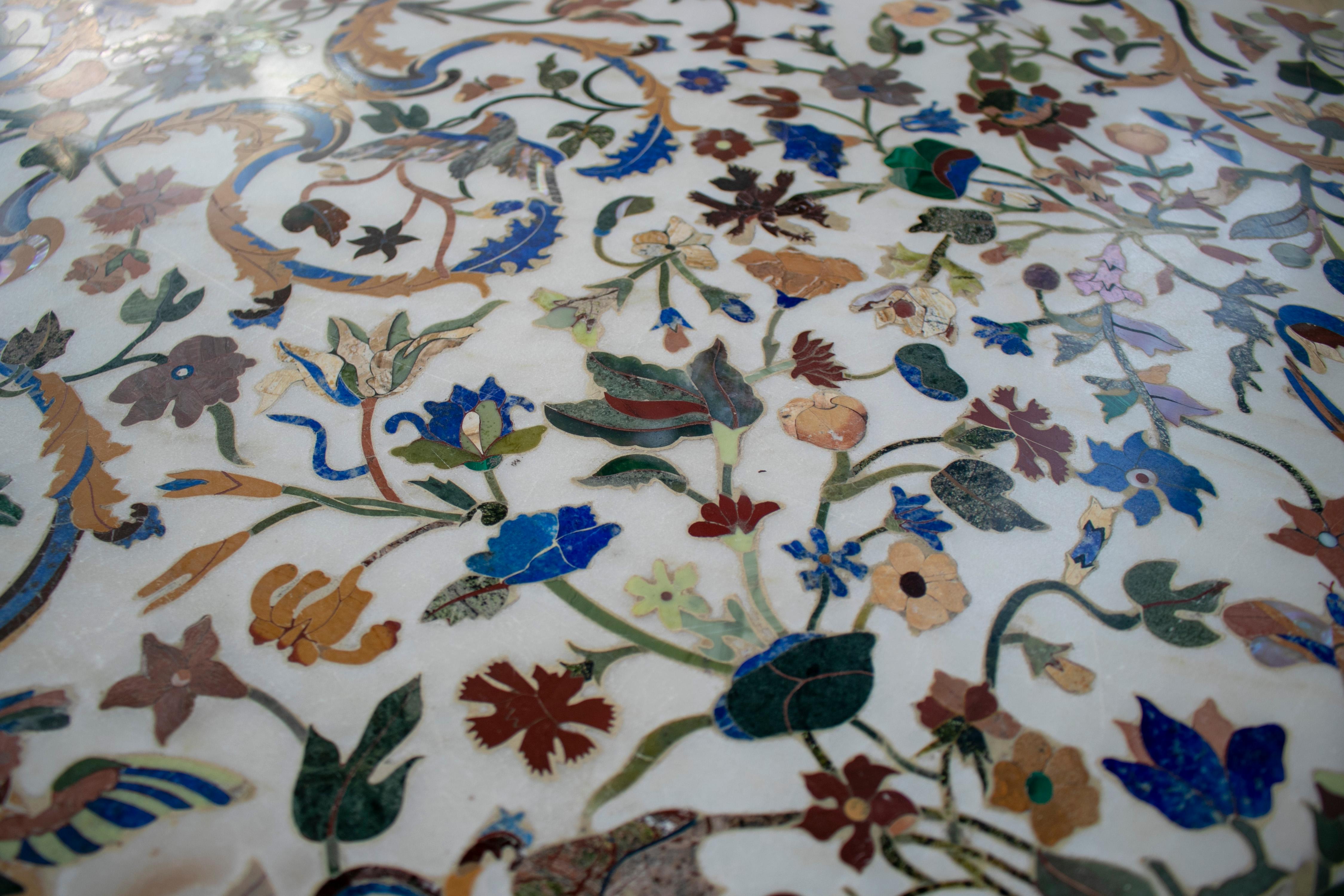 1990s Grand Pietre Dure Inlay Mosaic Marble Long Console Table Signed 