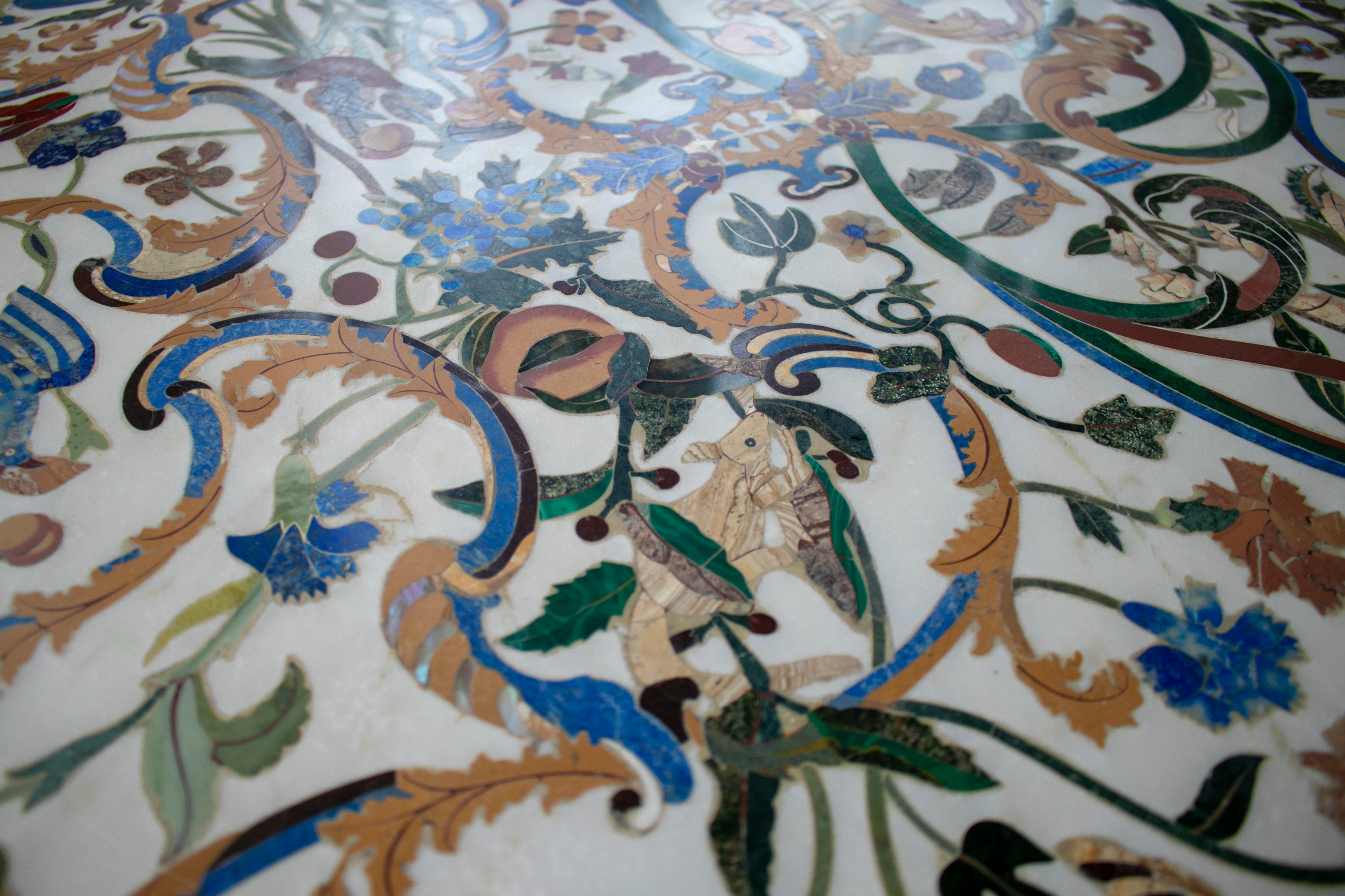 1990s Grand Pietre Dure Inlay Mosaic Marble Long Console Table Signed 