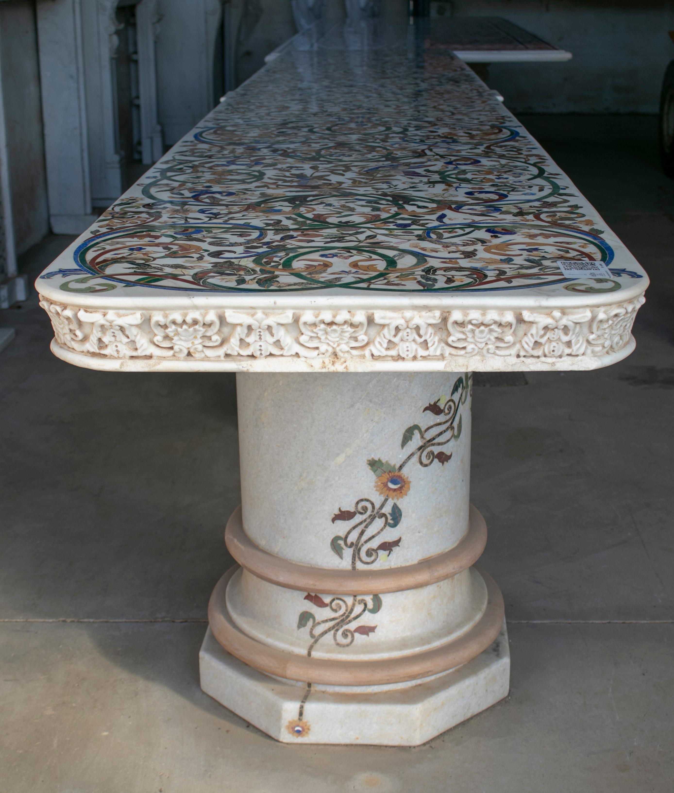 1990s grand Mosaic white marble console table signed 